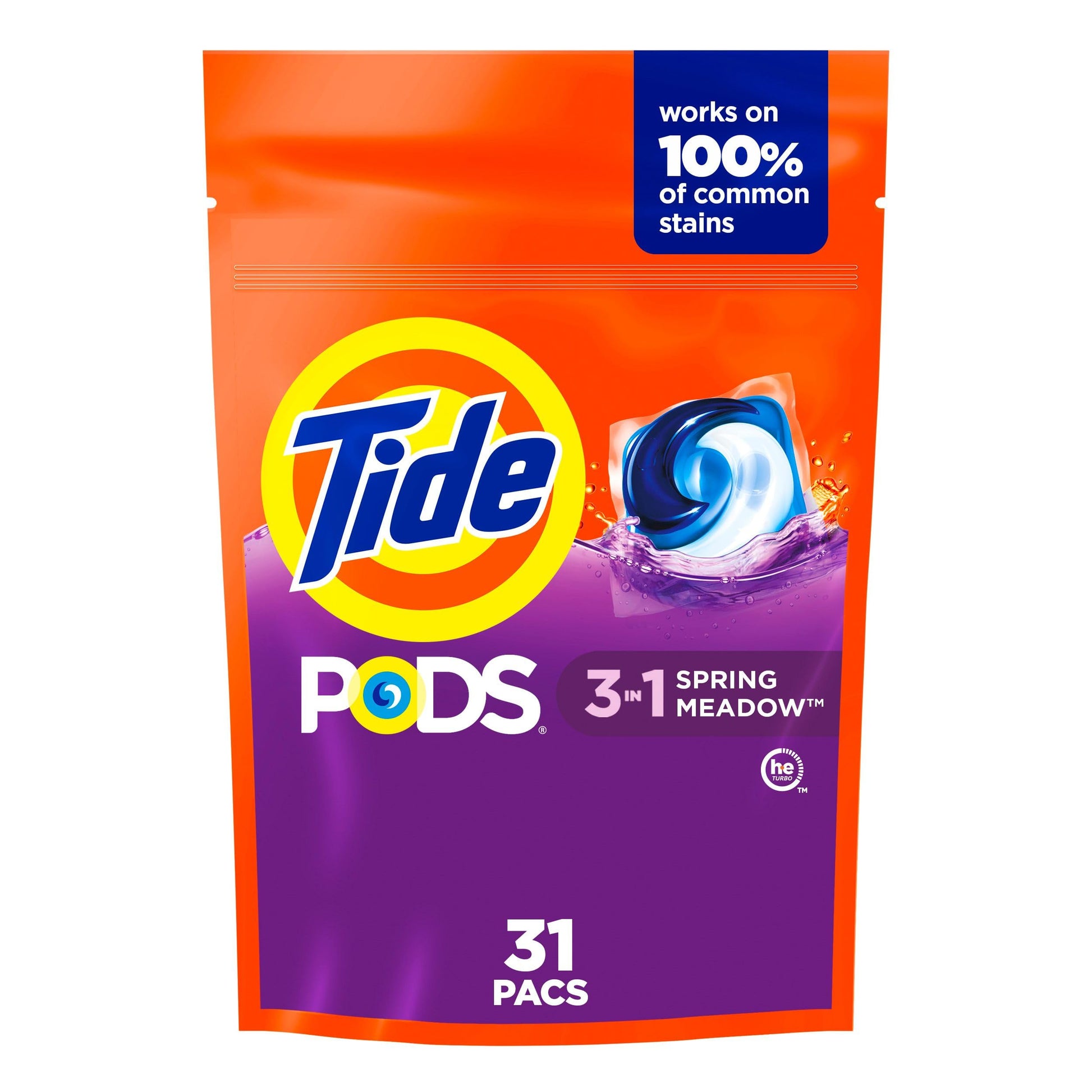 Tide PODS laundry detergent pacs, 3-in-1 Stain Remover, Odor Fighter, Color ProteCountor, 76 Count, HE compatible, Spring Meadow Scent