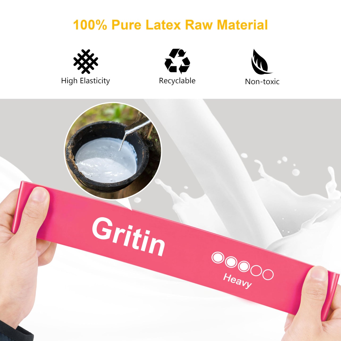 Gritin Resistance Bands, Set of 5 Skin-Friendly Resistance Exercise Band | 5 Different Strength Levels Fitness Bands - Travel Carrying Case Included - Ideal for Home, Gym, Yoga, Training