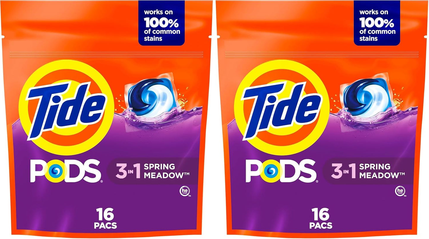 Tide PODS laundry detergent pacs, 3-in-1 Stain Remover, Odor Fighter, Color ProteCountor, 76 Count, HE compatible, Spring Meadow Scent