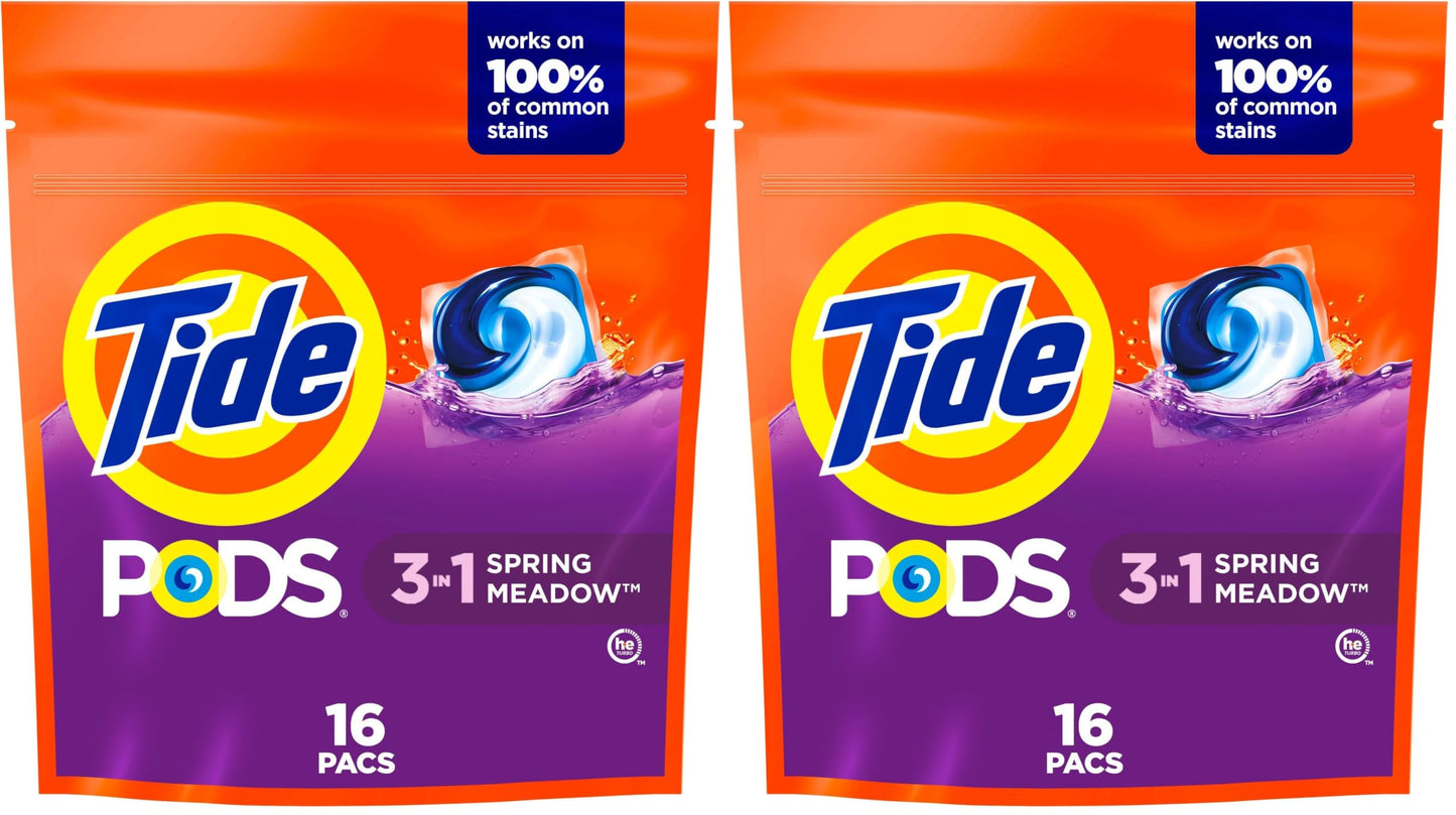 Tide PODS laundry detergent pacs, 3-in-1 Stain Remover, Odor Fighter, Color ProteCountor, 76 Count, HE compatible, Spring Meadow Scent