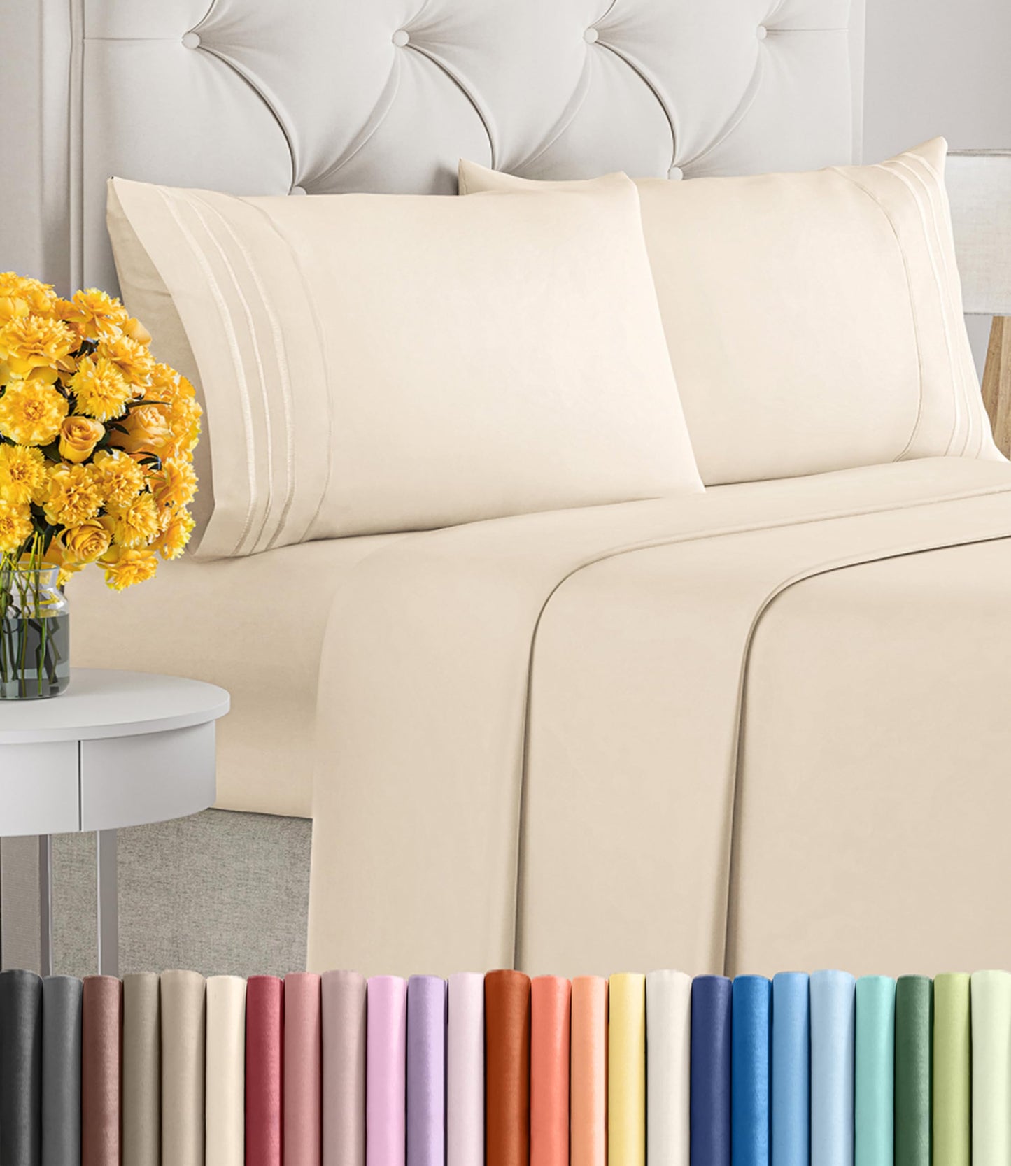 Queen Size 4 Piece Sheet Set - Comfy Breathable & Cooling Sheets - White