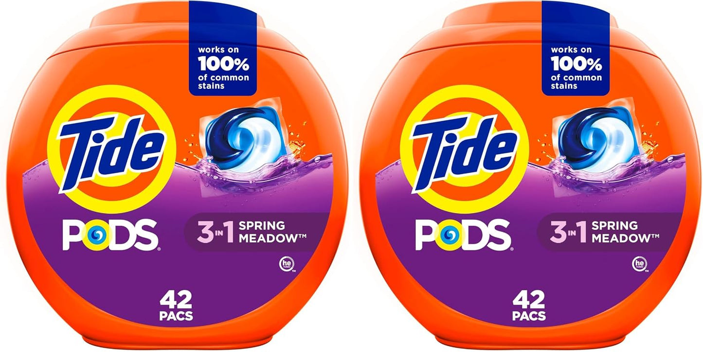 Tide PODS laundry detergent pacs, 3-in-1 Stain Remover, Odor Fighter, Color ProteCountor, 76 Count, HE compatible, Spring Meadow Scent