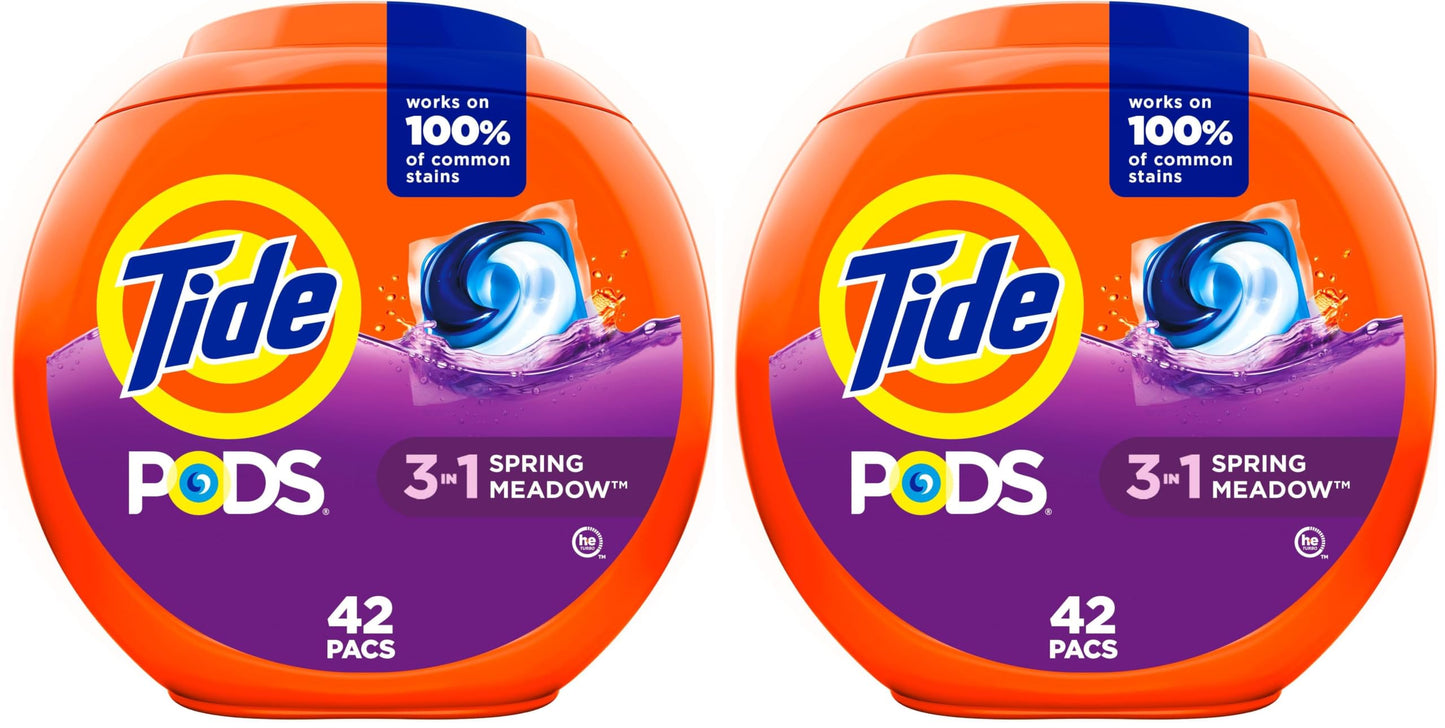 Tide PODS laundry detergent pacs, 3-in-1 Stain Remover, Odor Fighter, Color ProteCountor, 76 Count, HE compatible, Spring Meadow Scent