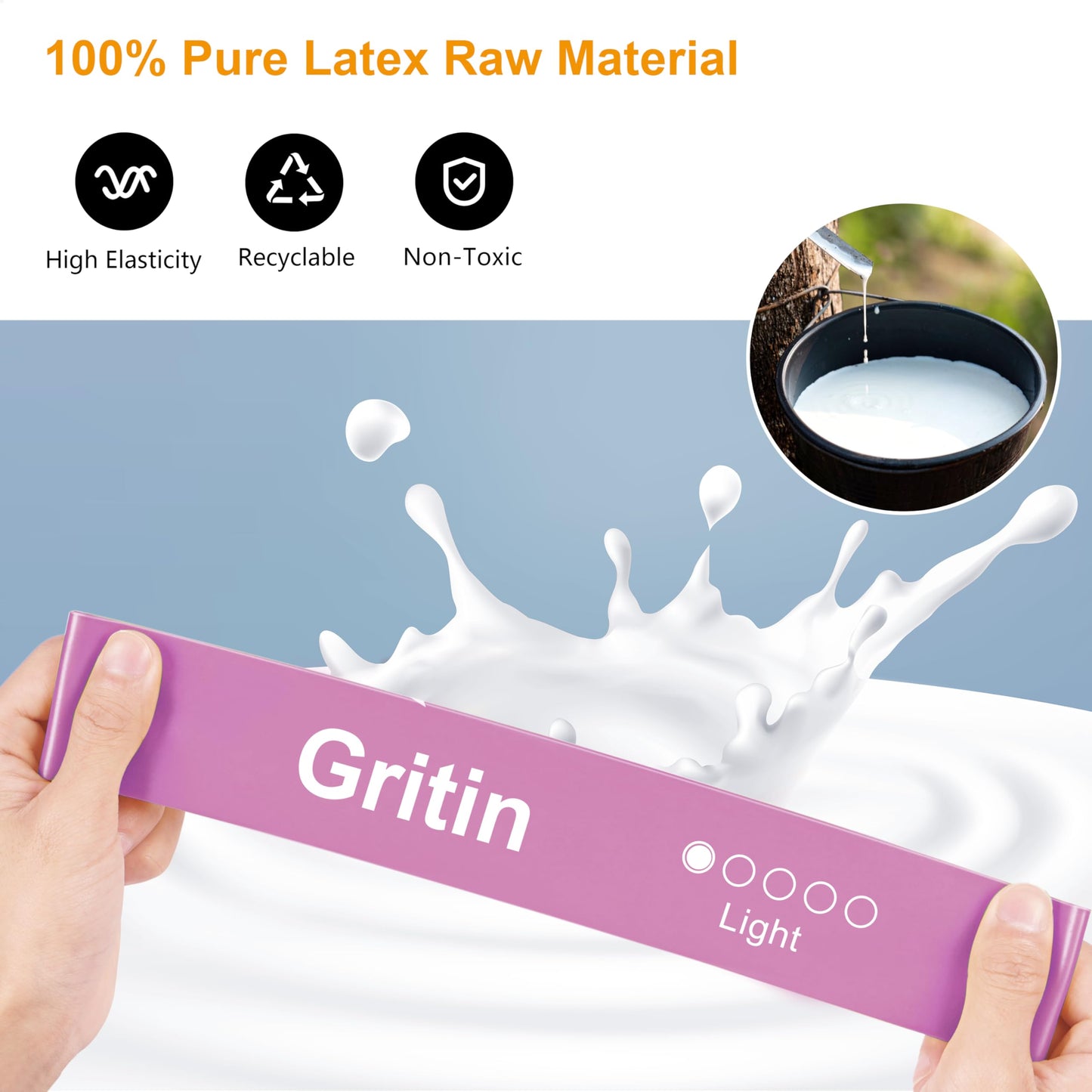Gritin Resistance Bands, Set of 5 Skin-Friendly Resistance Exercise Band | 5 Different Strength Levels Fitness Bands - Travel Carrying Case Included - Ideal for Home, Gym, Yoga, Training