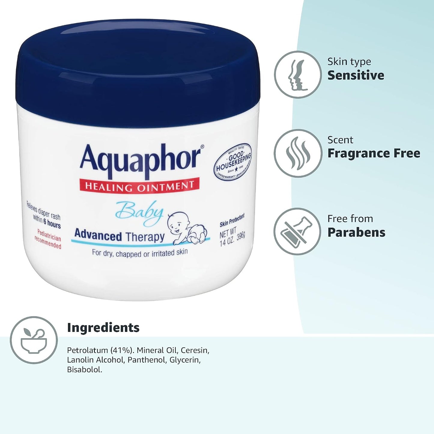 Aquaphor Baby Healing Ointment for Diaper Rash and More, 7 OZ | Baby Skin Protectant with Petrolatum for Chapped or Dry Skin, Drool Rash and Diaper Rash, Hypoallergenic, Fragrance Free