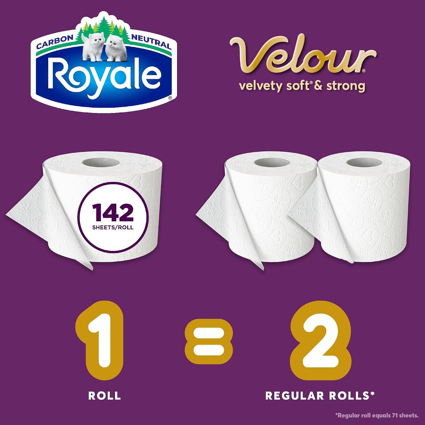 Royale Velour Toilet Paper, 12 Equal 24 Rolls, 142 Bathroom Tissues per roll