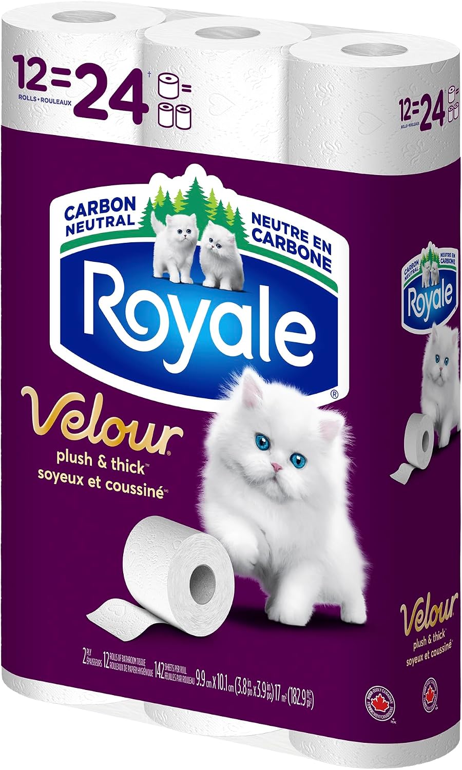 Royale Velour Toilet Paper, 12 Equal 24 Rolls, 142 Bathroom Tissues per roll