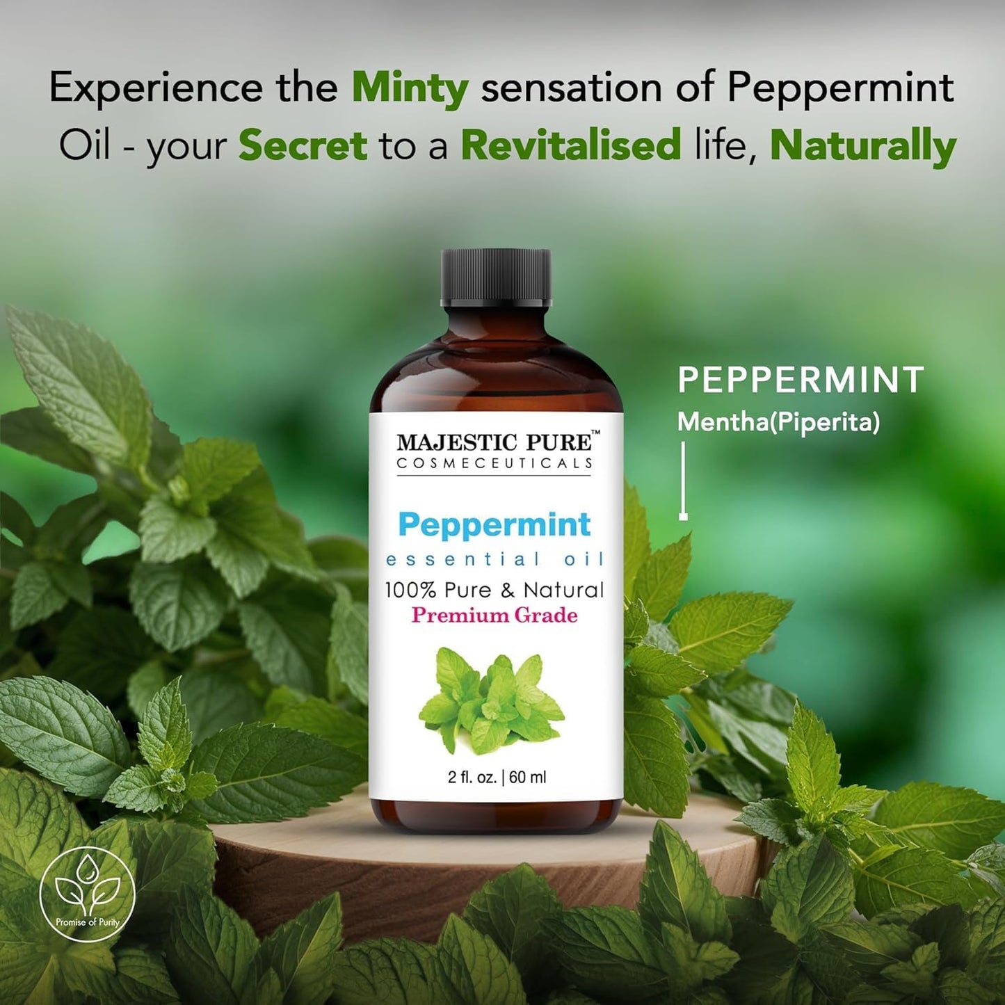 Majestic Pure Peppermint Essential Oil for Diffuser - 4 Fl Oz | 100% Natural Essentials Oils for Aromatherapy, Massage, Steam inhalation, Air Freshing, Soap and Candle Making