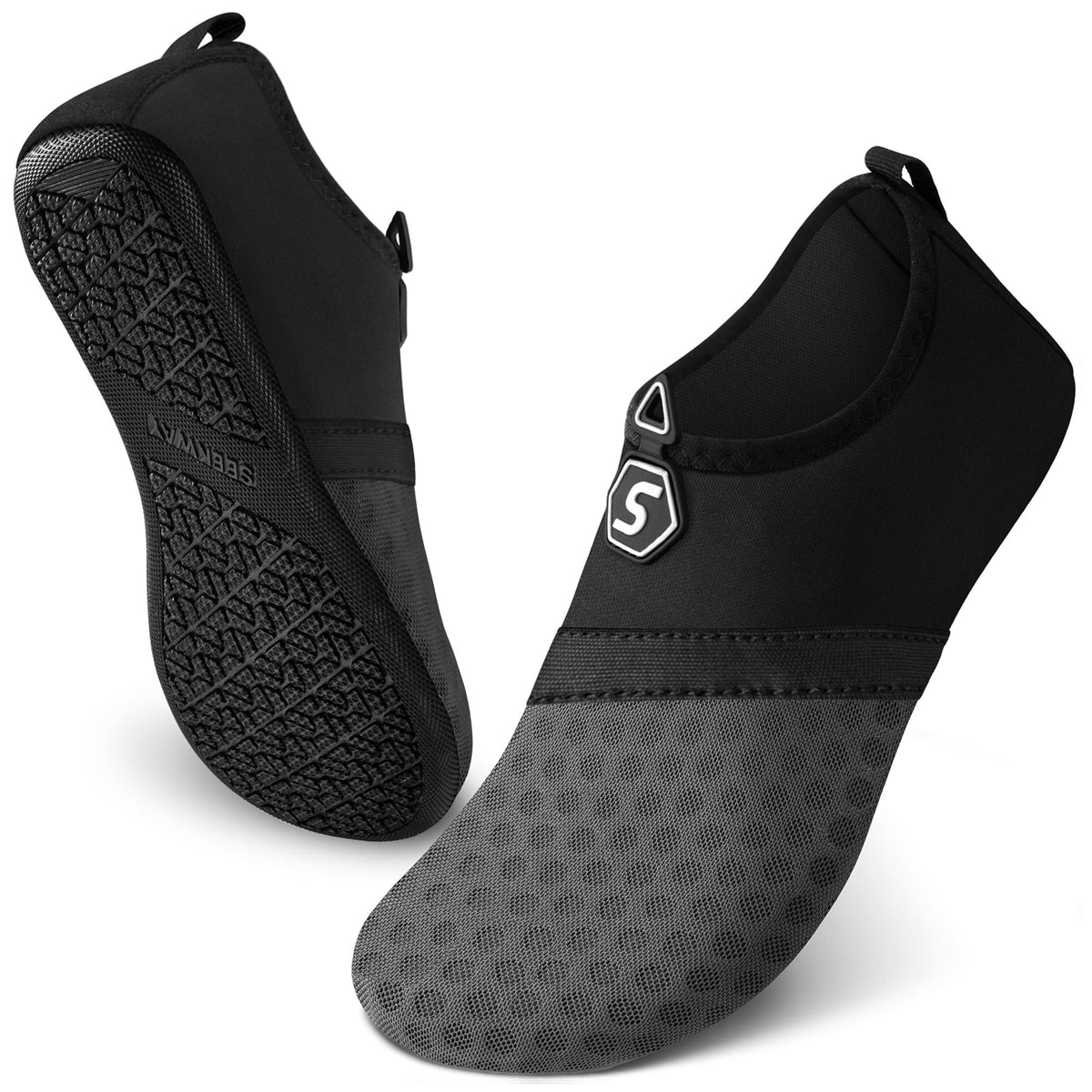 SEEKWAY Water Shoes Quick-Dry Aqua Socks Barefoot Slip-on for Beach Pool Swim River Yoga Lake Surf Women Men Black SK001