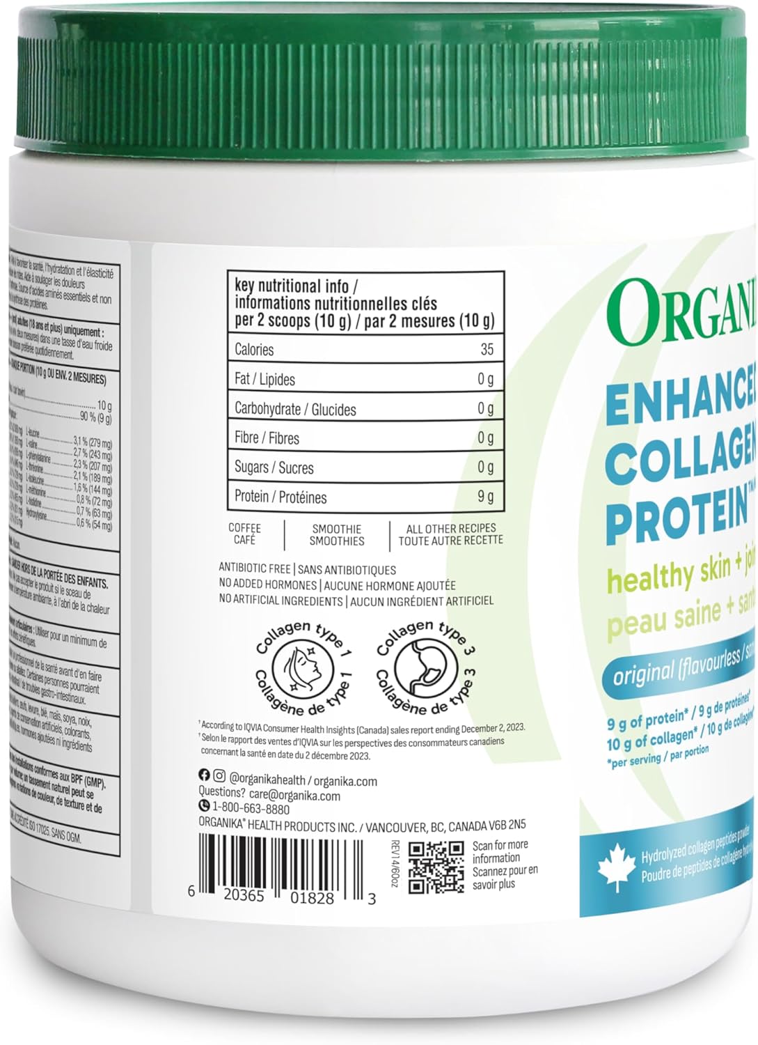 Organika Enhanced Collagen Peptides Powder (Type 1 & 3) | Unflavoured - 500g, 50 servings