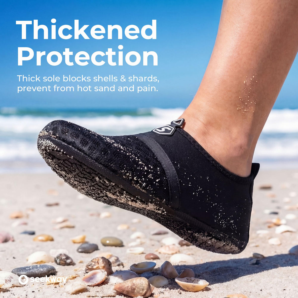SEEKWAY Water Shoes Quick-Dry Aqua Socks Barefoot Slip-on for Beach Pool Swim River Yoga Lake Surf Women Men Black SK001