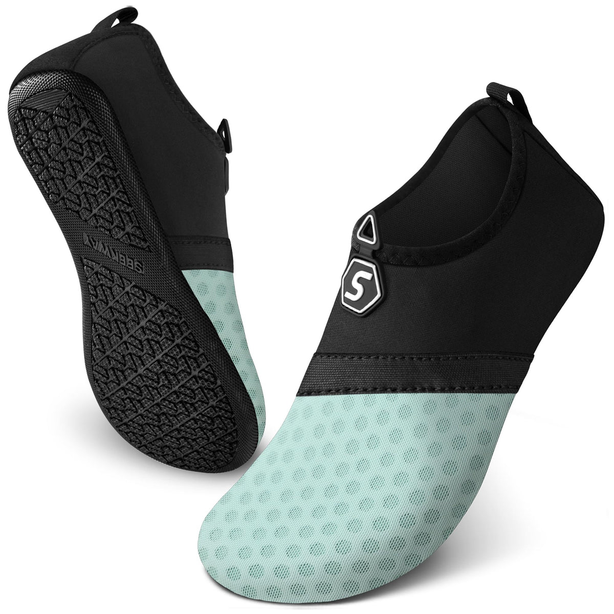 SEEKWAY Water Shoes Quick-Dry Aqua Socks Barefoot Slip-on for Beach Pool Swim River Yoga Lake Surf Women Men Black SK001