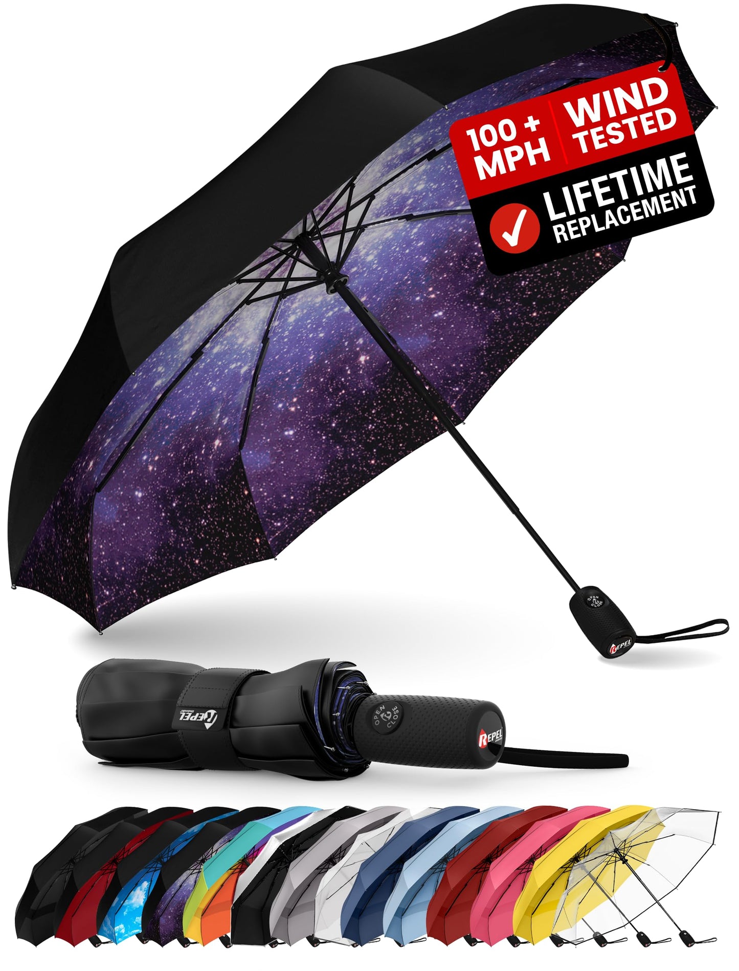 Repel Windproof Travel Umbrella - Compact & Withstands Winds up to 100MPH, Strongest Premium Auto Folding Umbrella for Rain and Sun - Durable, Light & Portable for Women & Men, Fits Backpack & Cars