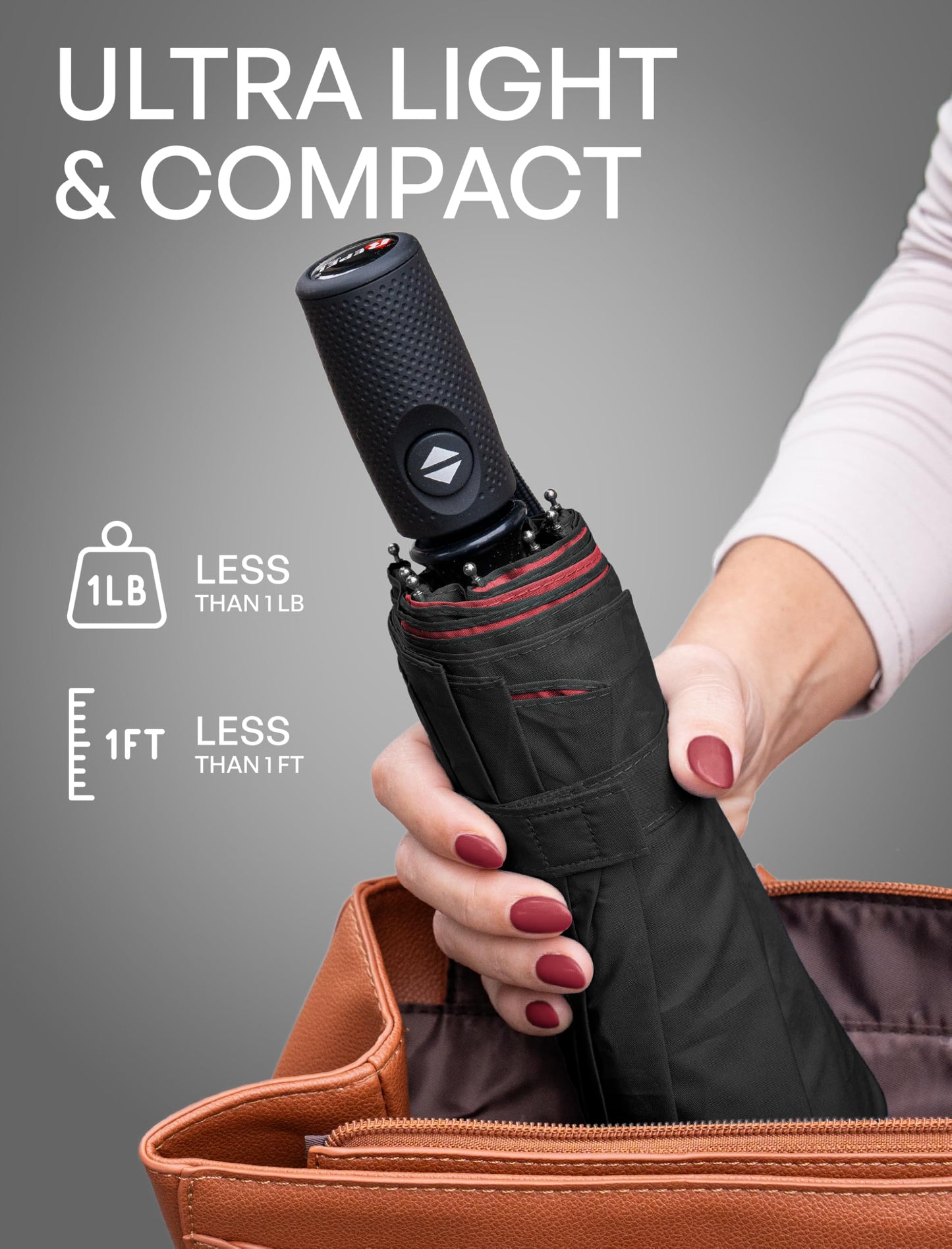 Repel Windproof Travel Umbrella - Compact & Withstands Winds up to 100MPH, Strongest Premium Auto Folding Umbrella for Rain and Sun - Durable, Light & Portable for Women & Men, Fits Backpack & Cars