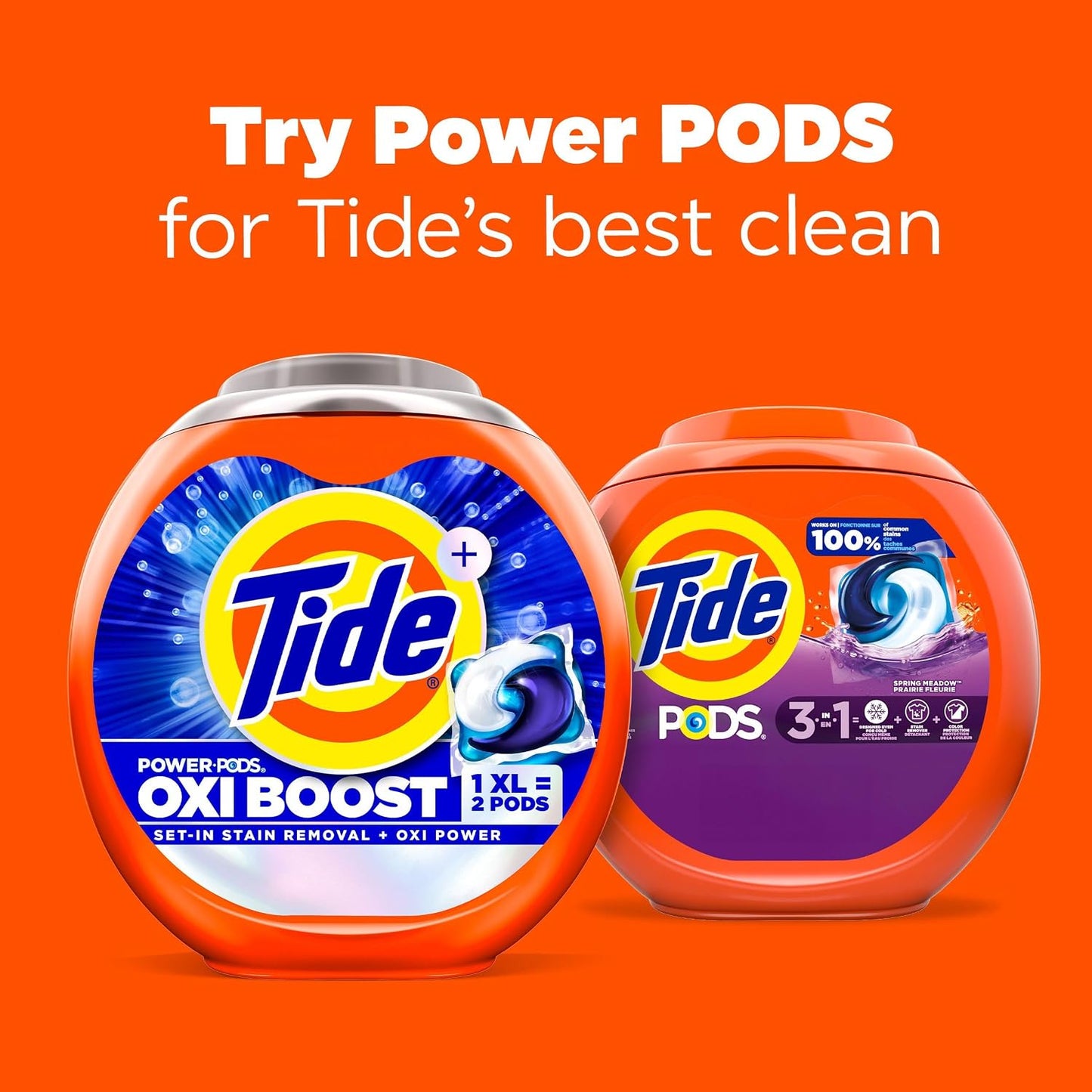 Tide PODS laundry detergent pacs, 3-in-1 Stain Remover, Odor Fighter, Color ProteCountor, 76 Count, HE compatible, Spring Meadow Scent