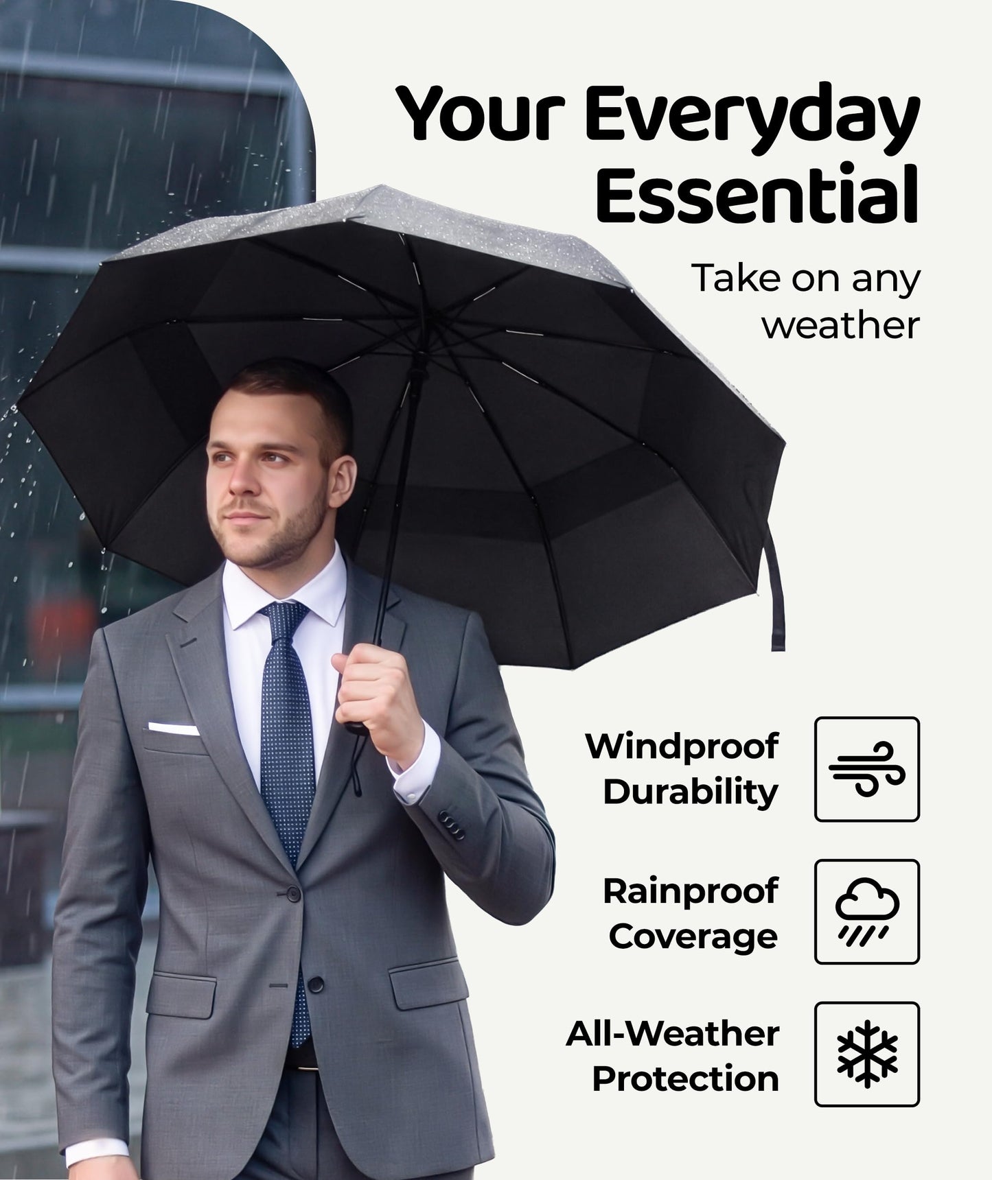 Repel Windproof Travel Umbrella - Compact & Withstands Winds up to 100MPH, Strongest Premium Auto Folding Umbrella for Rain and Sun - Durable, Light & Portable for Women & Men, Fits Backpack & Cars