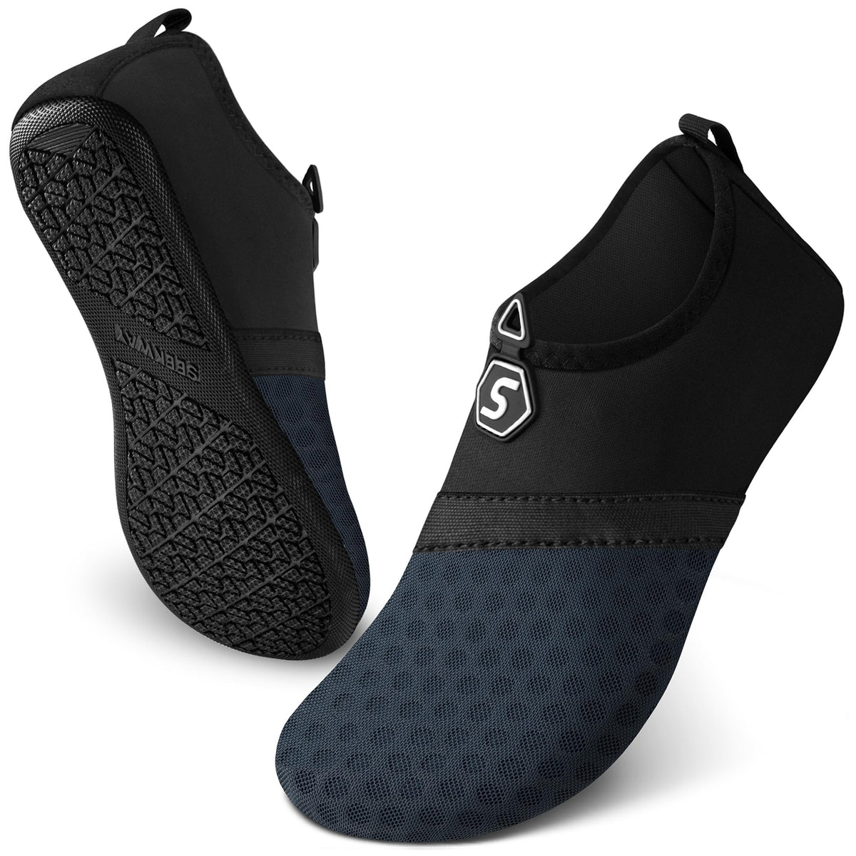SEEKWAY Water Shoes Quick-Dry Aqua Socks Barefoot Slip-on for Beach Pool Swim River Yoga Lake Surf Women Men Black SK001