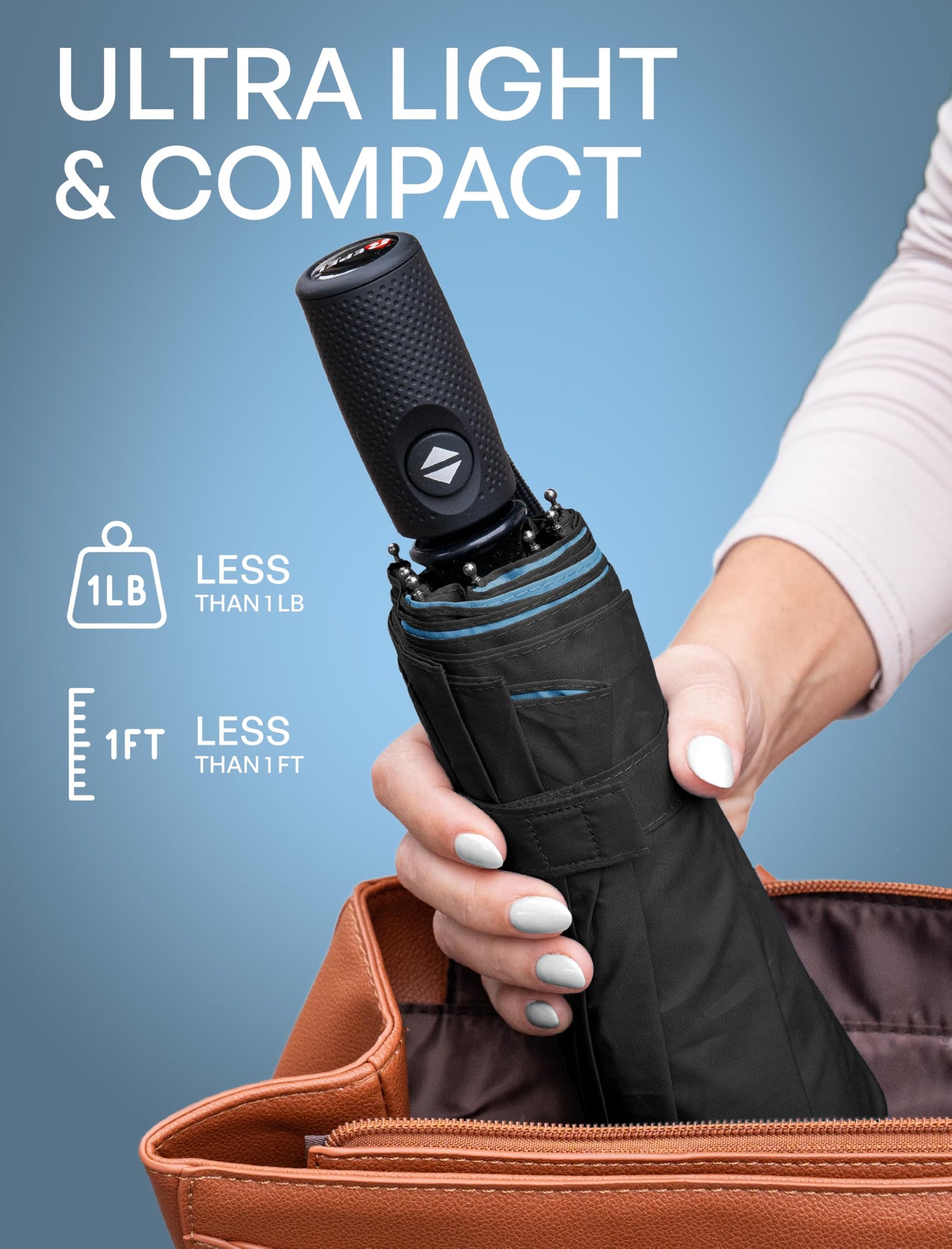 Repel Windproof Travel Umbrella - Compact & Withstands Winds up to 100MPH, Strongest Premium Auto Folding Umbrella for Rain and Sun - Durable, Light & Portable for Women & Men, Fits Backpack & Cars