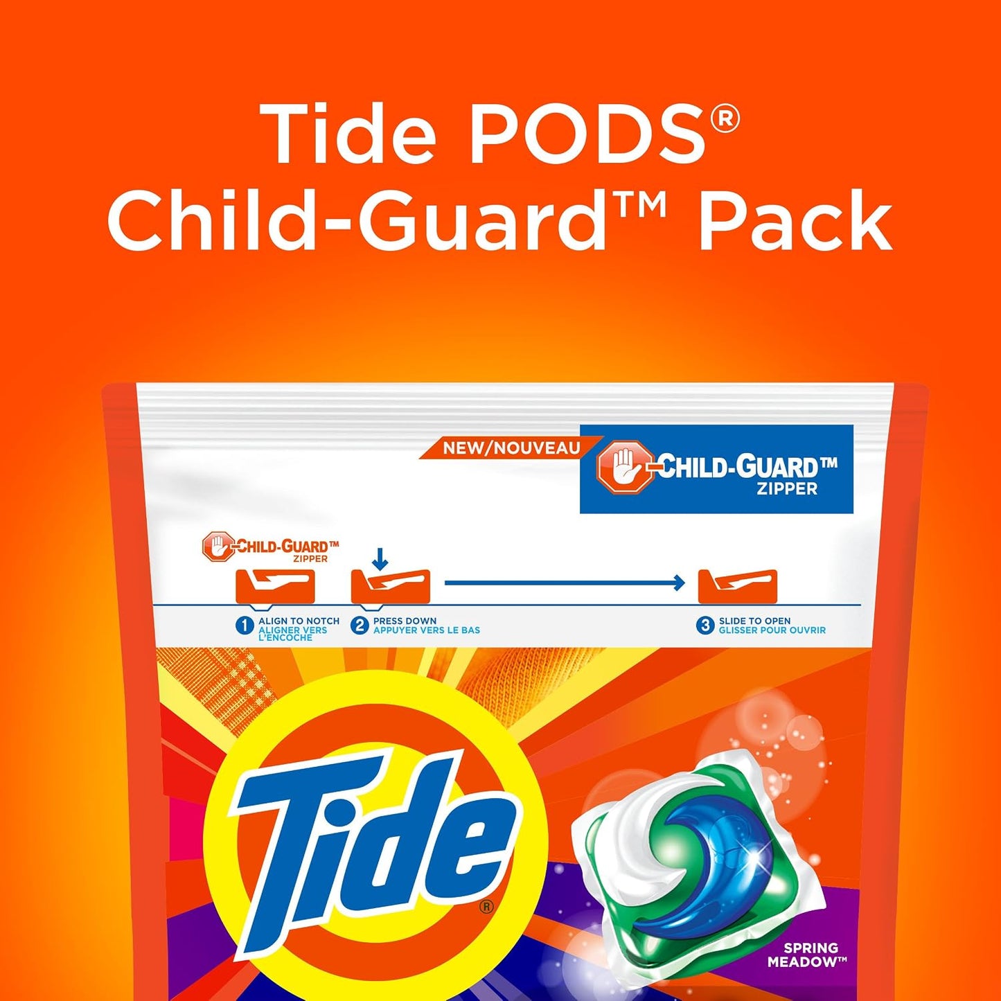 Tide PODS laundry detergent pacs, 3-in-1 Stain Remover, Odor Fighter, Color ProteCountor, 76 Count, HE compatible, Spring Meadow Scent