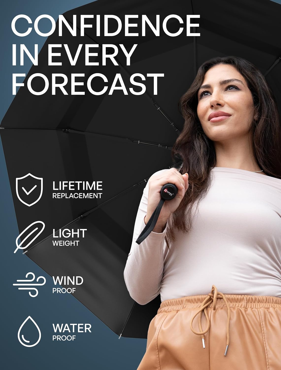 Repel Windproof Travel Umbrella - Compact & Withstands Winds up to 100MPH, Strongest Premium Auto Folding Umbrella for Rain and Sun - Durable, Light & Portable for Women & Men, Fits Backpack & Cars