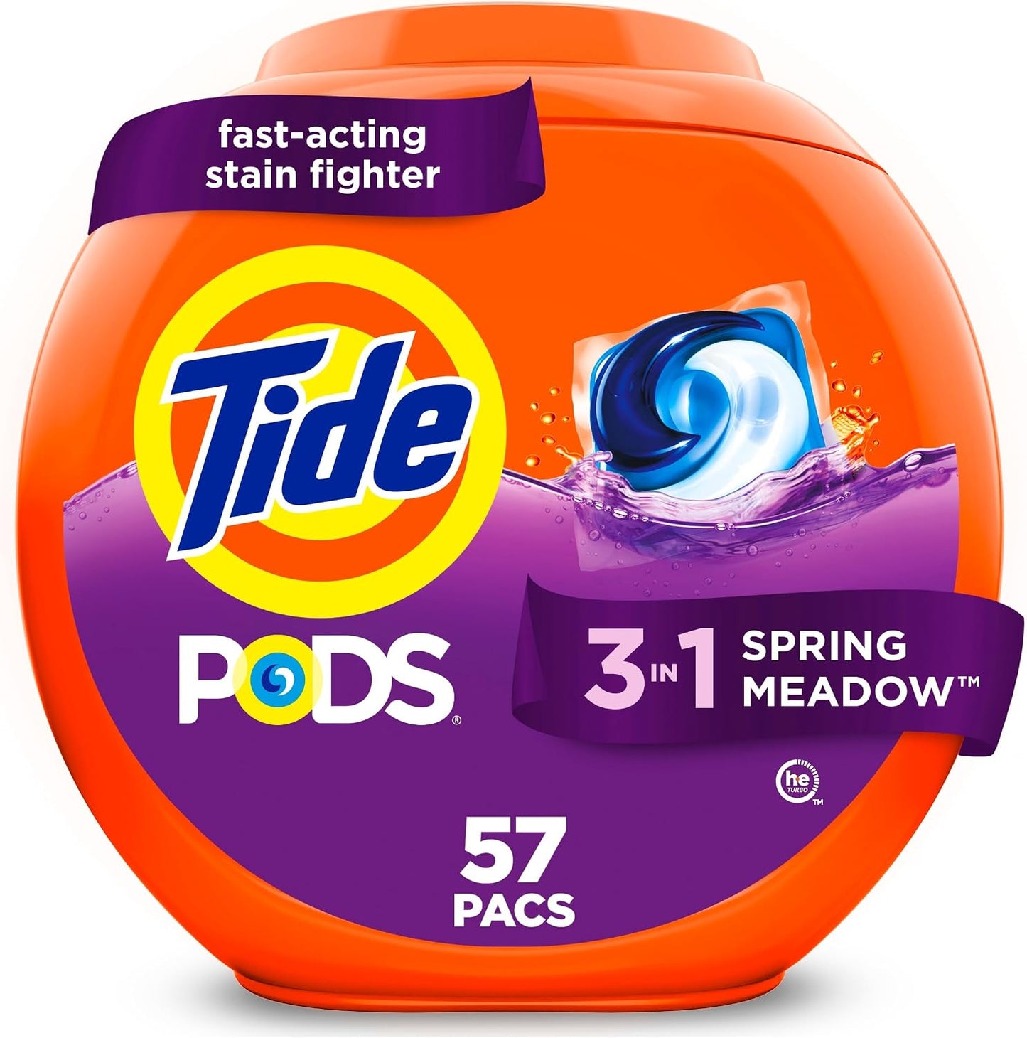 Tide PODS laundry detergent pacs, 3-in-1 Stain Remover, Odor Fighter, Color ProteCountor, 76 Count, HE compatible, Spring Meadow Scent