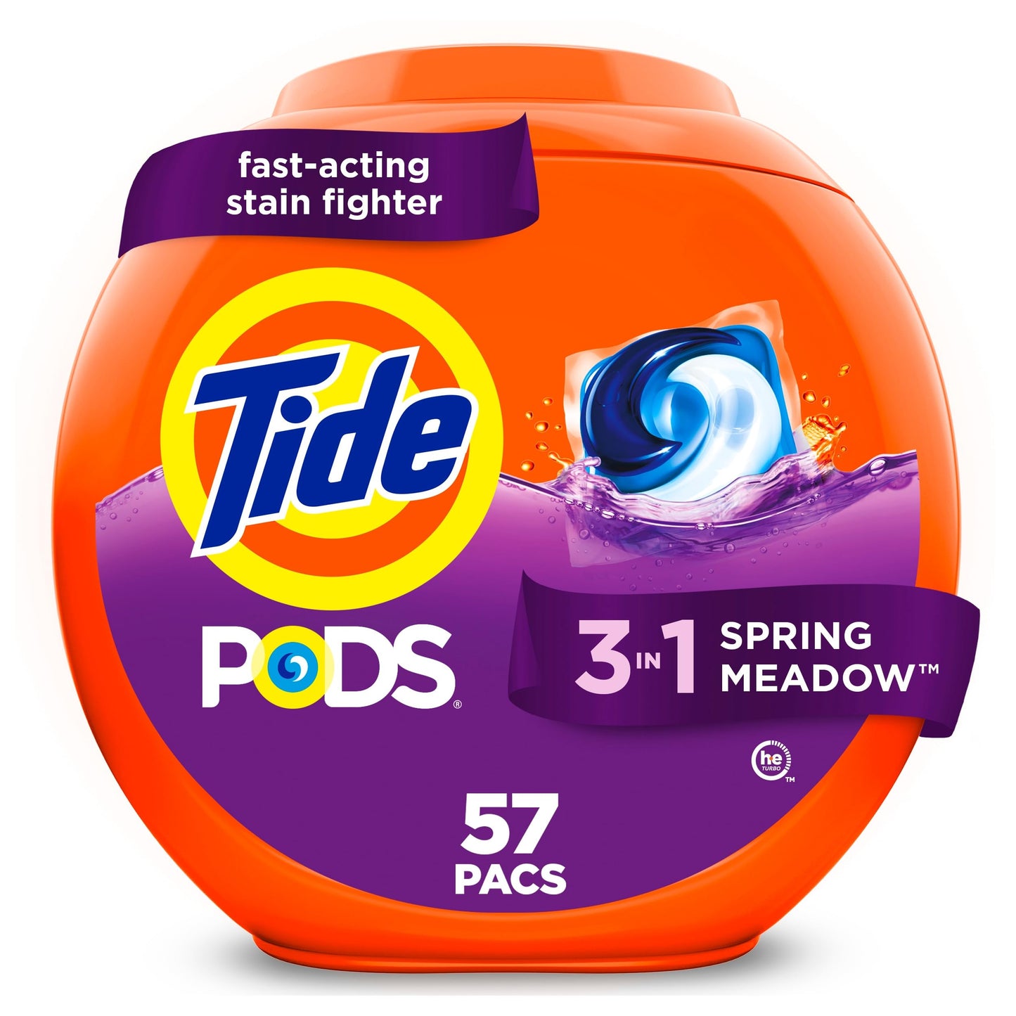 Tide PODS laundry detergent pacs, 3-in-1 Stain Remover, Odor Fighter, Color ProteCountor, 76 Count, HE compatible, Spring Meadow Scent