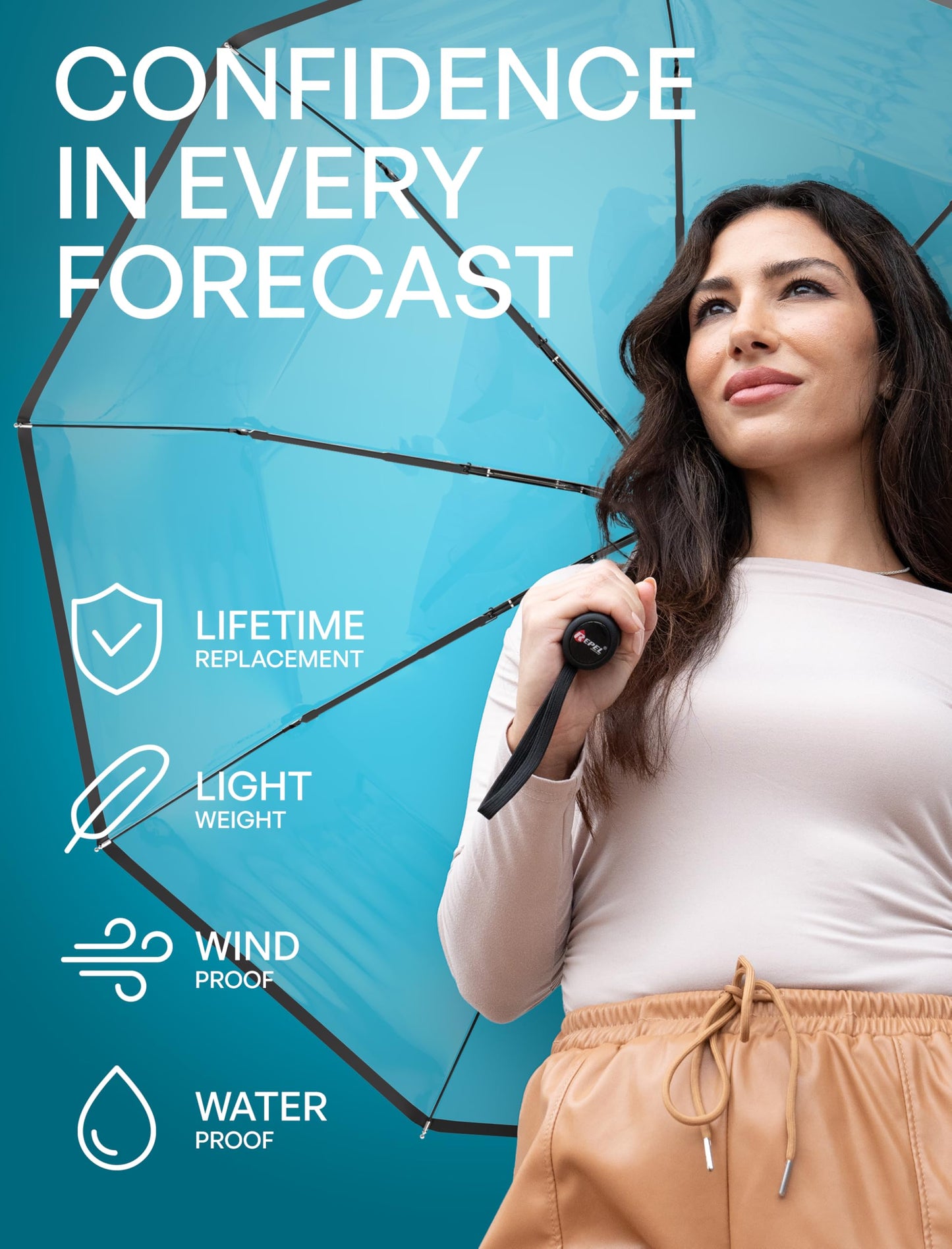 Repel Windproof Travel Umbrella - Compact & Withstands Winds up to 100MPH, Strongest Premium Auto Folding Umbrella for Rain and Sun - Durable, Light & Portable for Women & Men, Fits Backpack & Cars