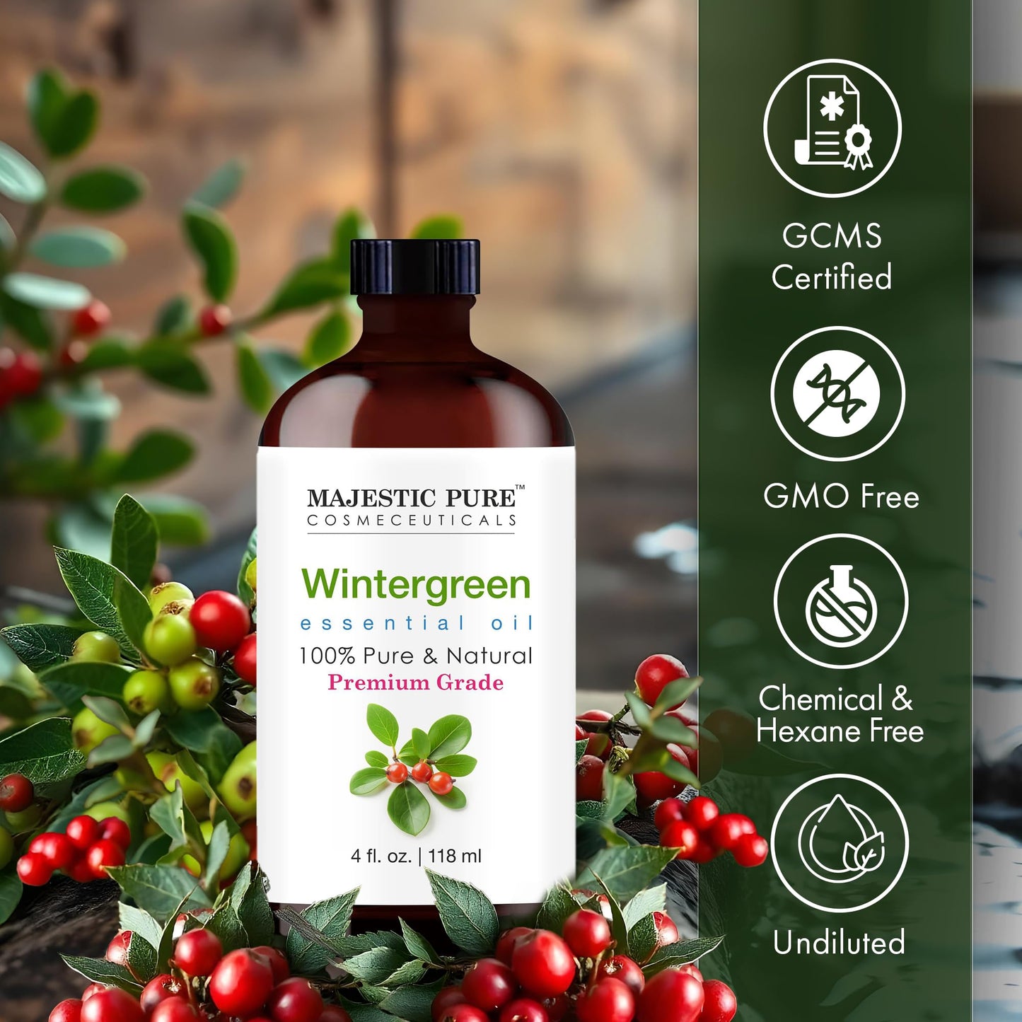Majestic Pure Peppermint Essential Oil for Diffuser - 4 Fl Oz | 100% Natural Essentials Oils for Aromatherapy, Massage, Steam inhalation, Air Freshing, Soap and Candle Making