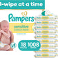 Pampers Sensitive Baby Wipes, Clinically Proven, Fragrance Free, Unscented, Water Based, Hypoallergenic, Multi-Use, Hand Wipes 1008 Wipes Total (18X Flip-Top Packs) [Packaging May Vary]