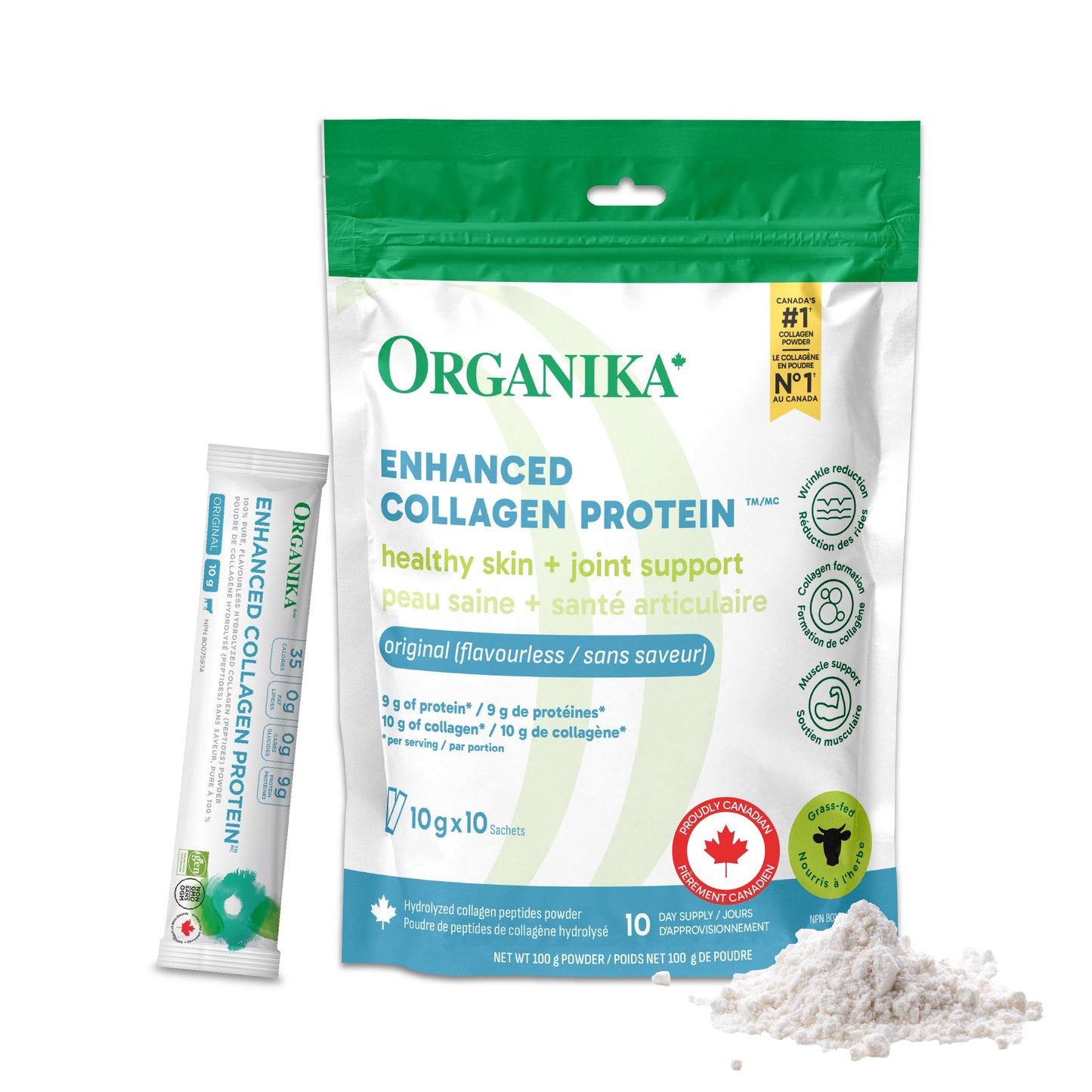 Organika Enhanced Collagen Peptides Powder (Type 1 & 3) | Unflavoured - 500g, 50 servings