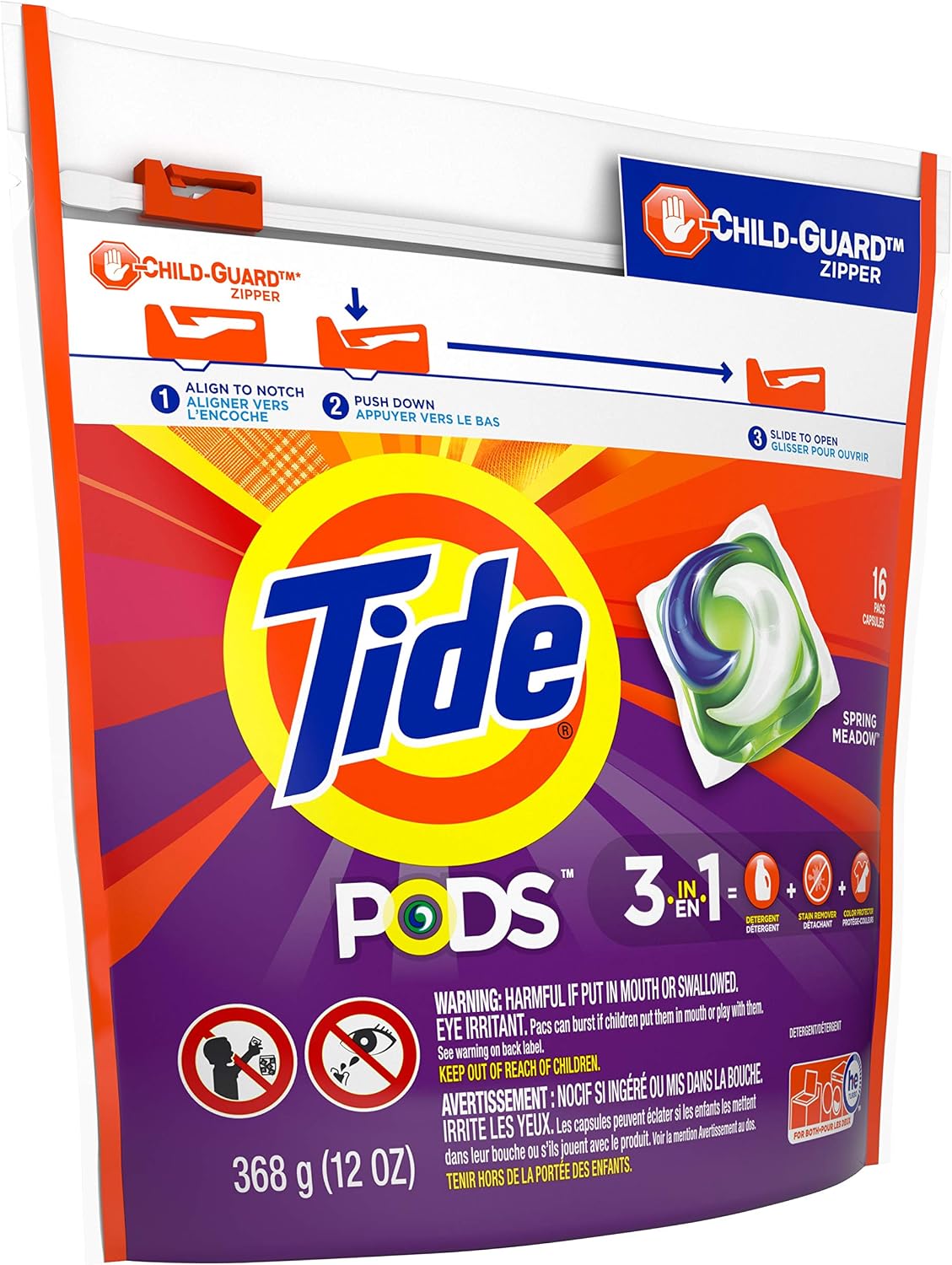 Tide PODS laundry detergent pacs, 3-in-1 Stain Remover, Odor Fighter, Color ProteCountor, 76 Count, HE compatible, Spring Meadow Scent