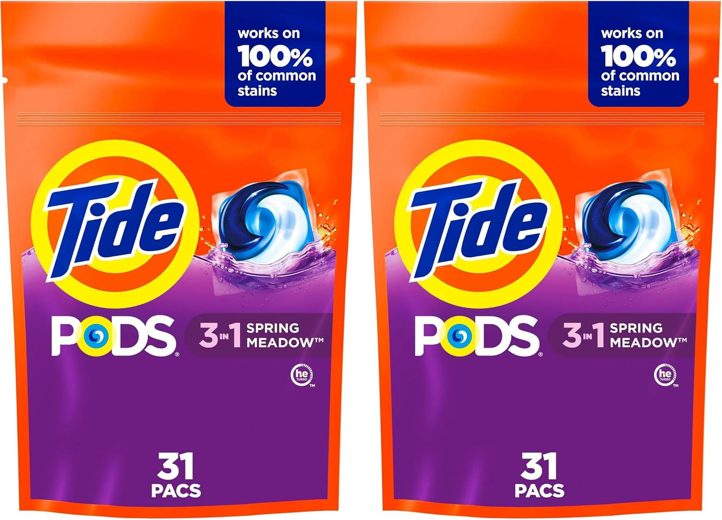 Tide PODS laundry detergent pacs, 3-in-1 Stain Remover, Odor Fighter, Color ProteCountor, 76 Count, HE compatible, Spring Meadow Scent