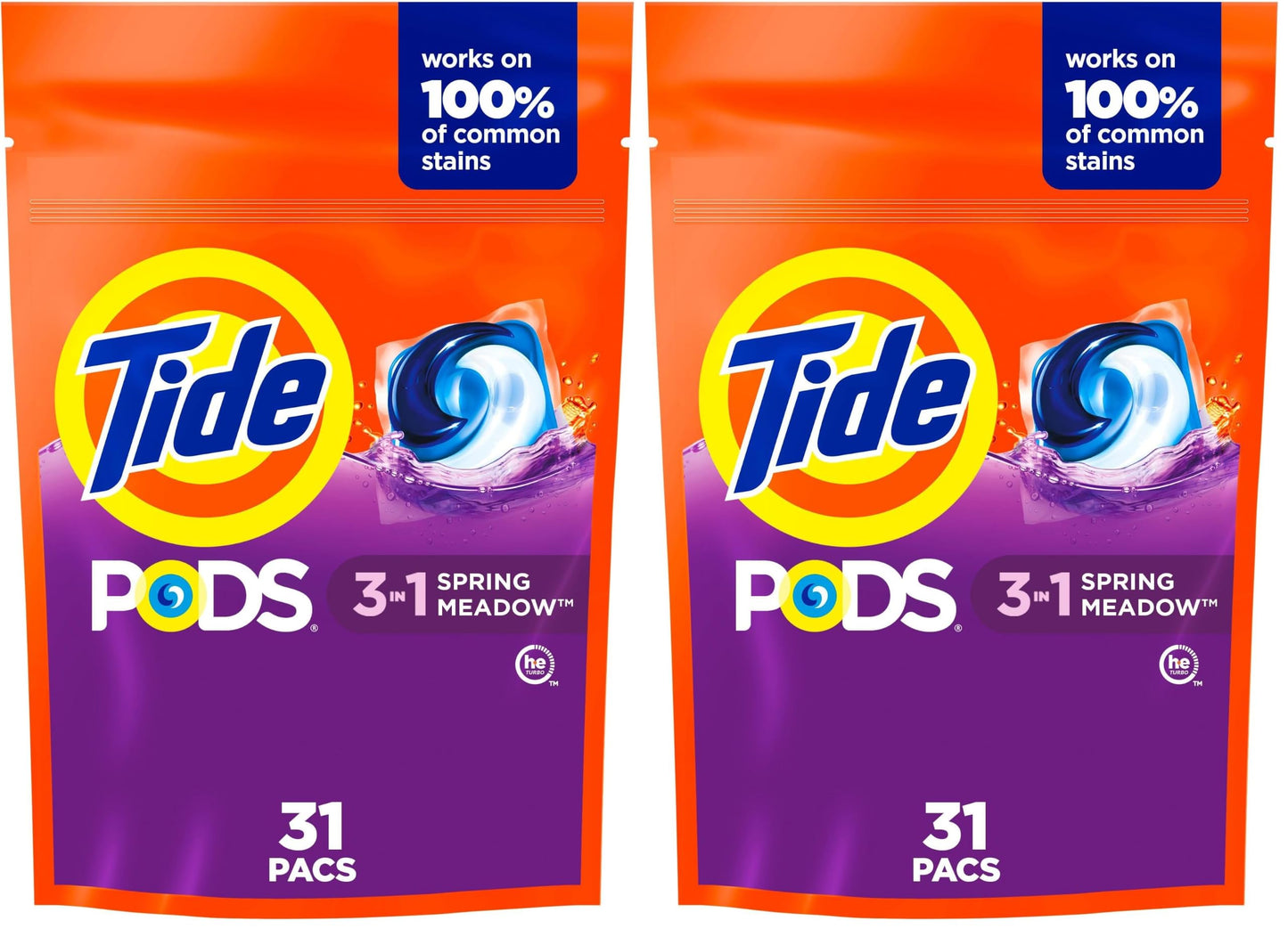 Tide PODS laundry detergent pacs, 3-in-1 Stain Remover, Odor Fighter, Color ProteCountor, 76 Count, HE compatible, Spring Meadow Scent