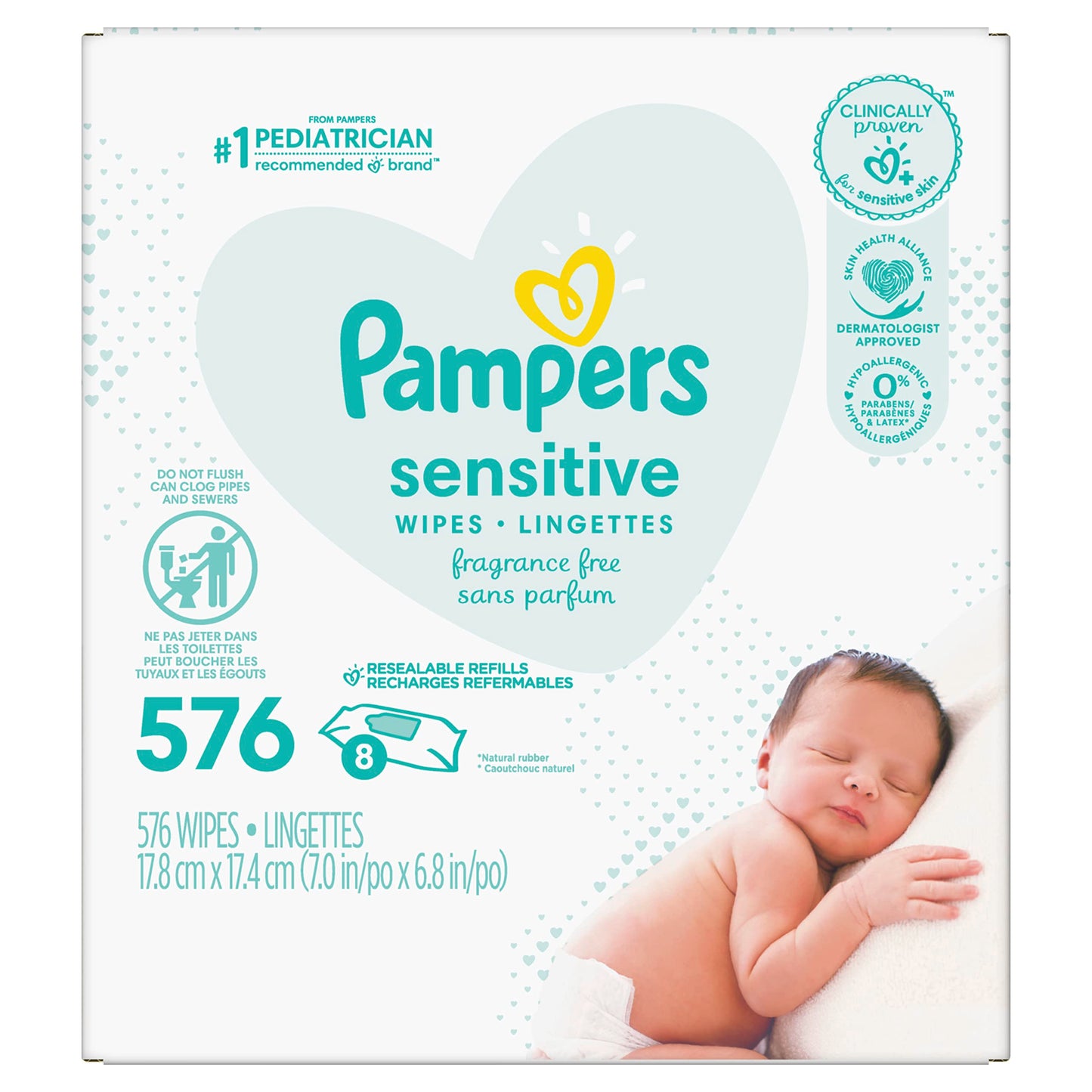 Pampers Sensitive Baby Wipes, Clinically Proven, Fragrance Free, Unscented, Water Based, Hypoallergenic, Multi-Use, Hand Wipes 1008 Wipes Total (18X Flip-Top Packs) [Packaging May Vary]