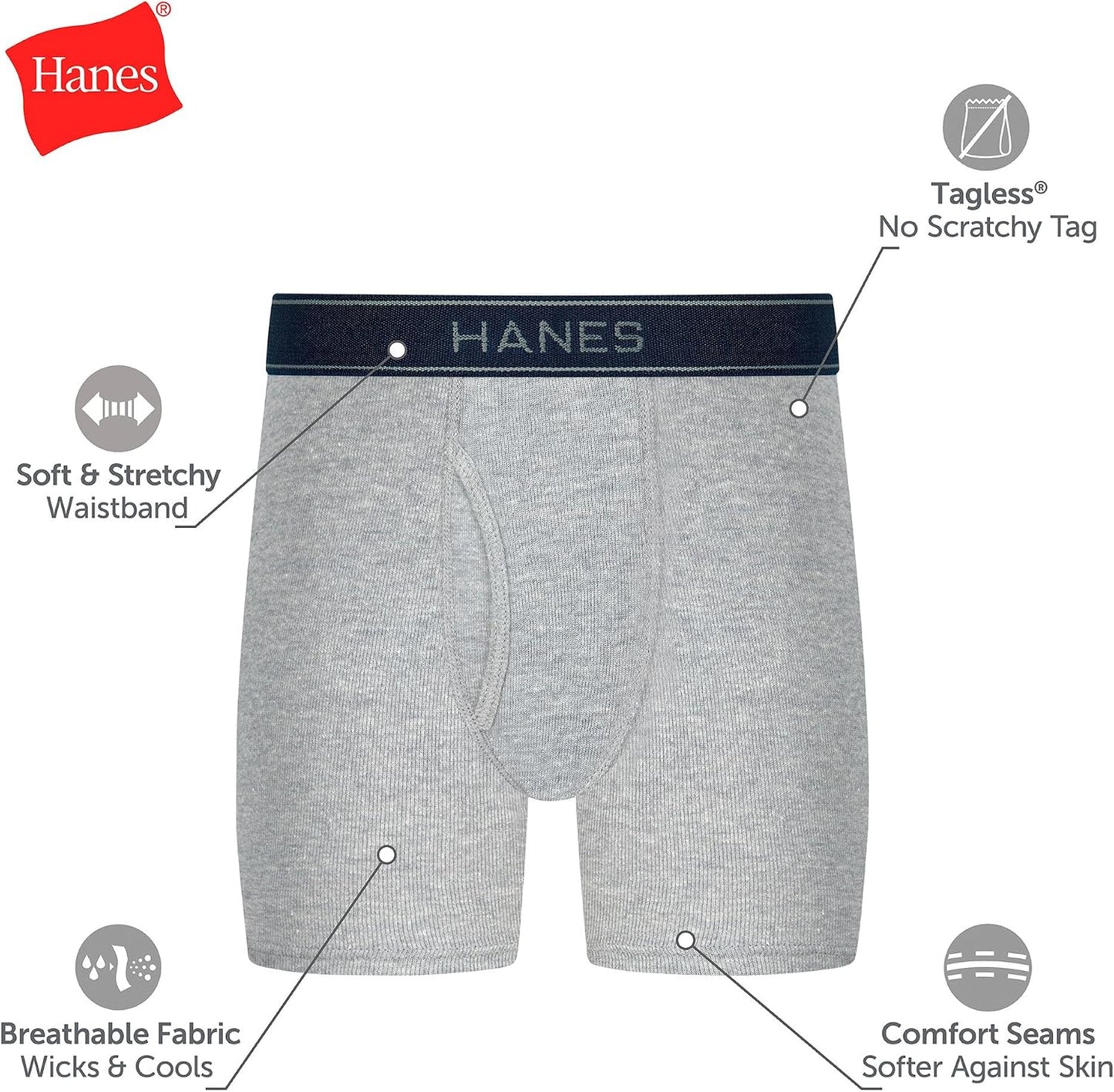 Hanes Boys' Underwear Boxer Briefs Or Briefs Pack, 8 Or 12 Pack, Cotton Stretch Underwear for Boys & Toddler Boys