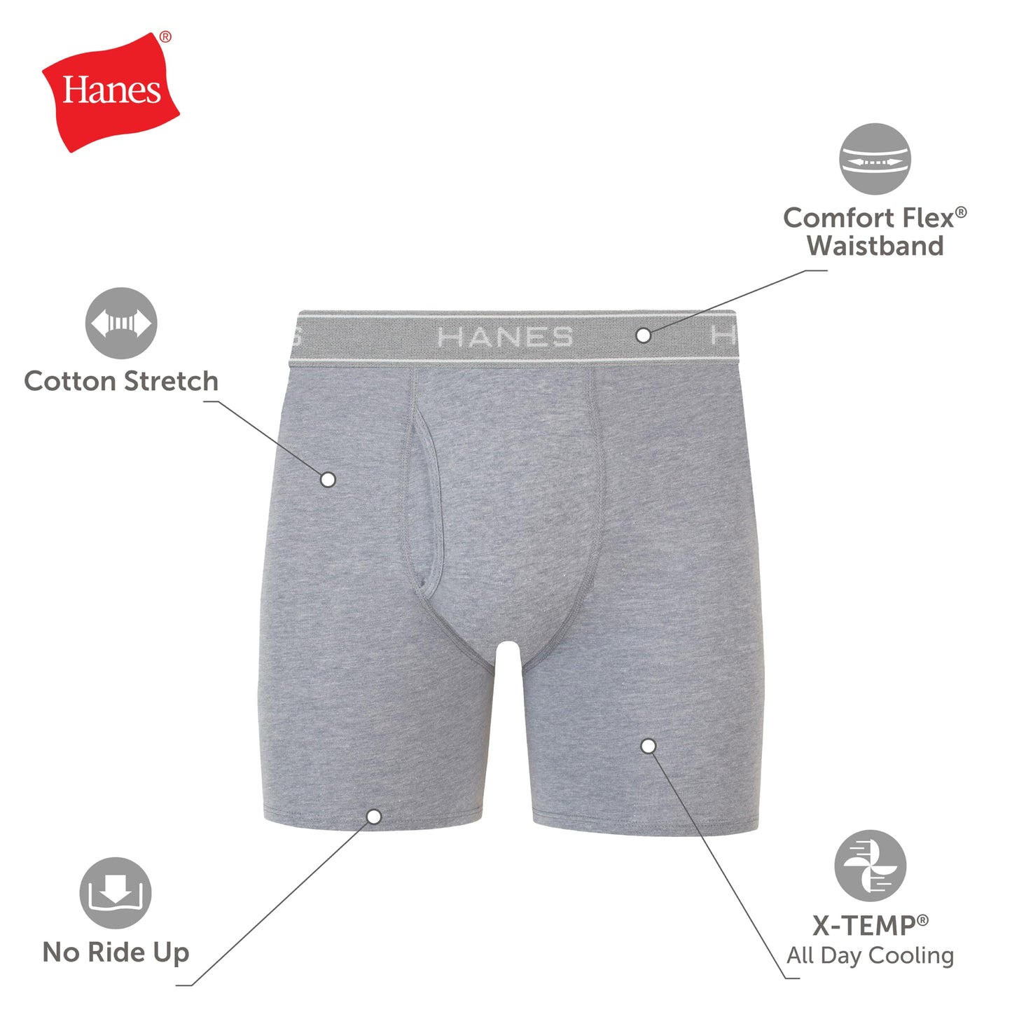 Hanes mens Underwear Boxer Briefs Pack, Cool & Breathable Cotton Moisture-wicking Underwear for Men, No Ride Up
