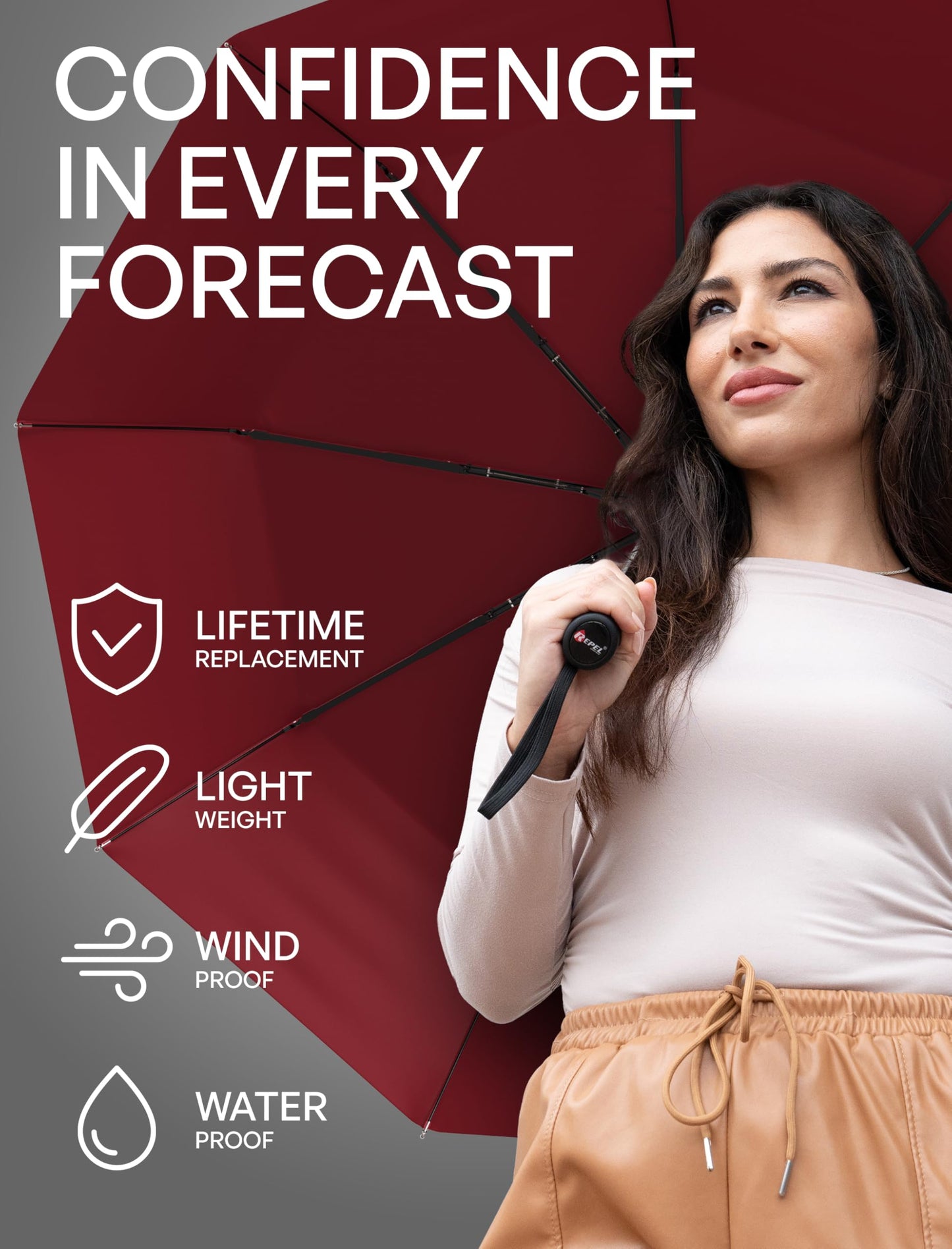 Repel Windproof Travel Umbrella - Compact & Withstands Winds up to 100MPH, Strongest Premium Auto Folding Umbrella for Rain and Sun - Durable, Light & Portable for Women & Men, Fits Backpack & Cars