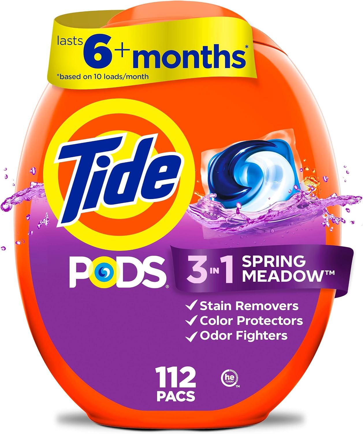 Tide PODS laundry detergent pacs, 3-in-1 Stain Remover, Odor Fighter, Color ProteCountor, 76 Count, HE compatible, Spring Meadow Scent