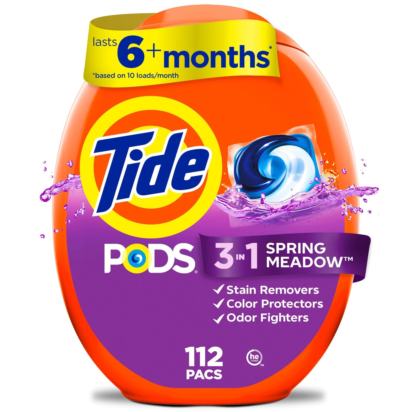 Tide PODS laundry detergent pacs, 3-in-1 Stain Remover, Odor Fighter, Color ProteCountor, 76 Count, HE compatible, Spring Meadow Scent