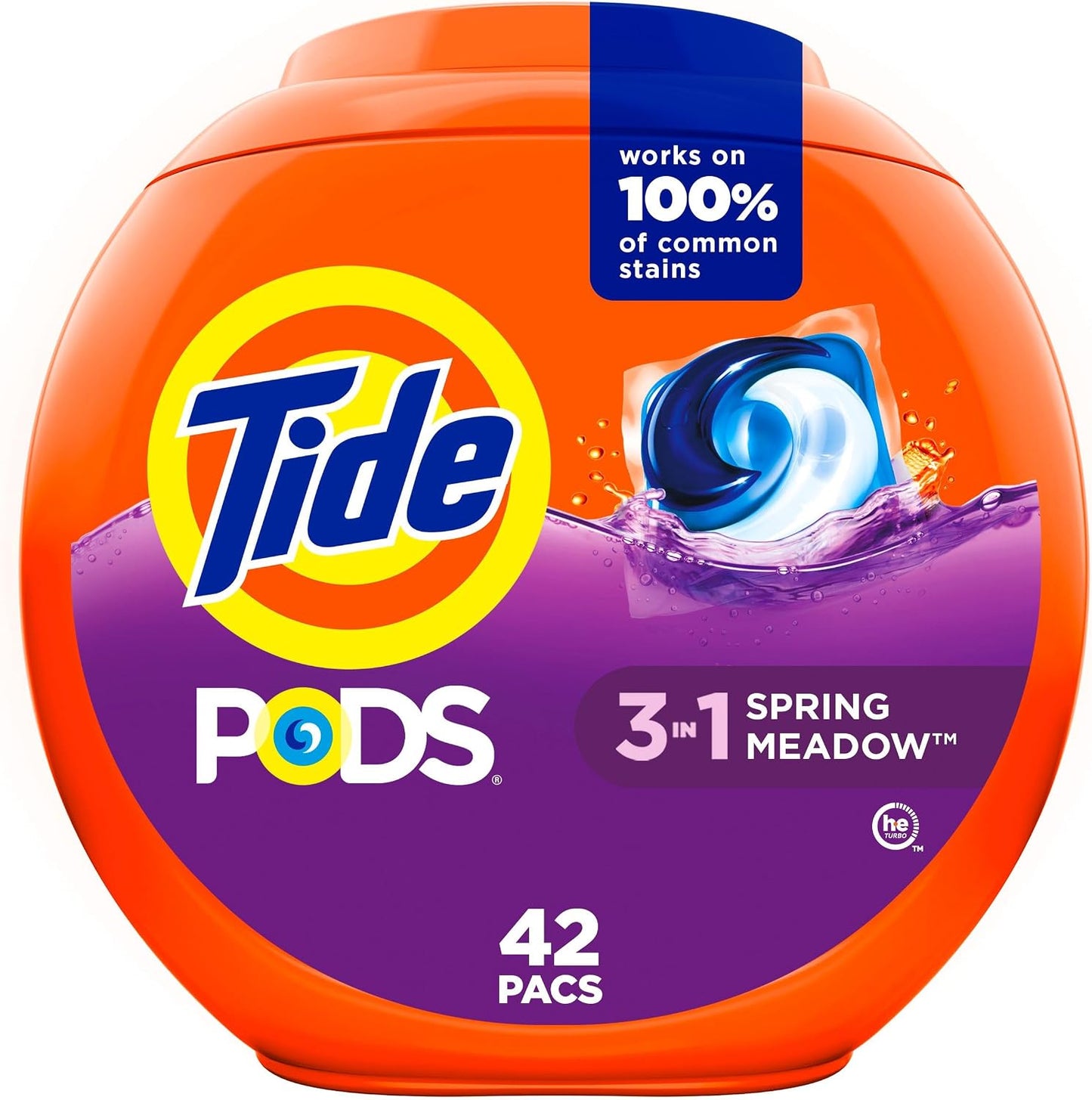 Tide PODS laundry detergent pacs, 3-in-1 Stain Remover, Odor Fighter, Color ProteCountor, 76 Count, HE compatible, Spring Meadow Scent