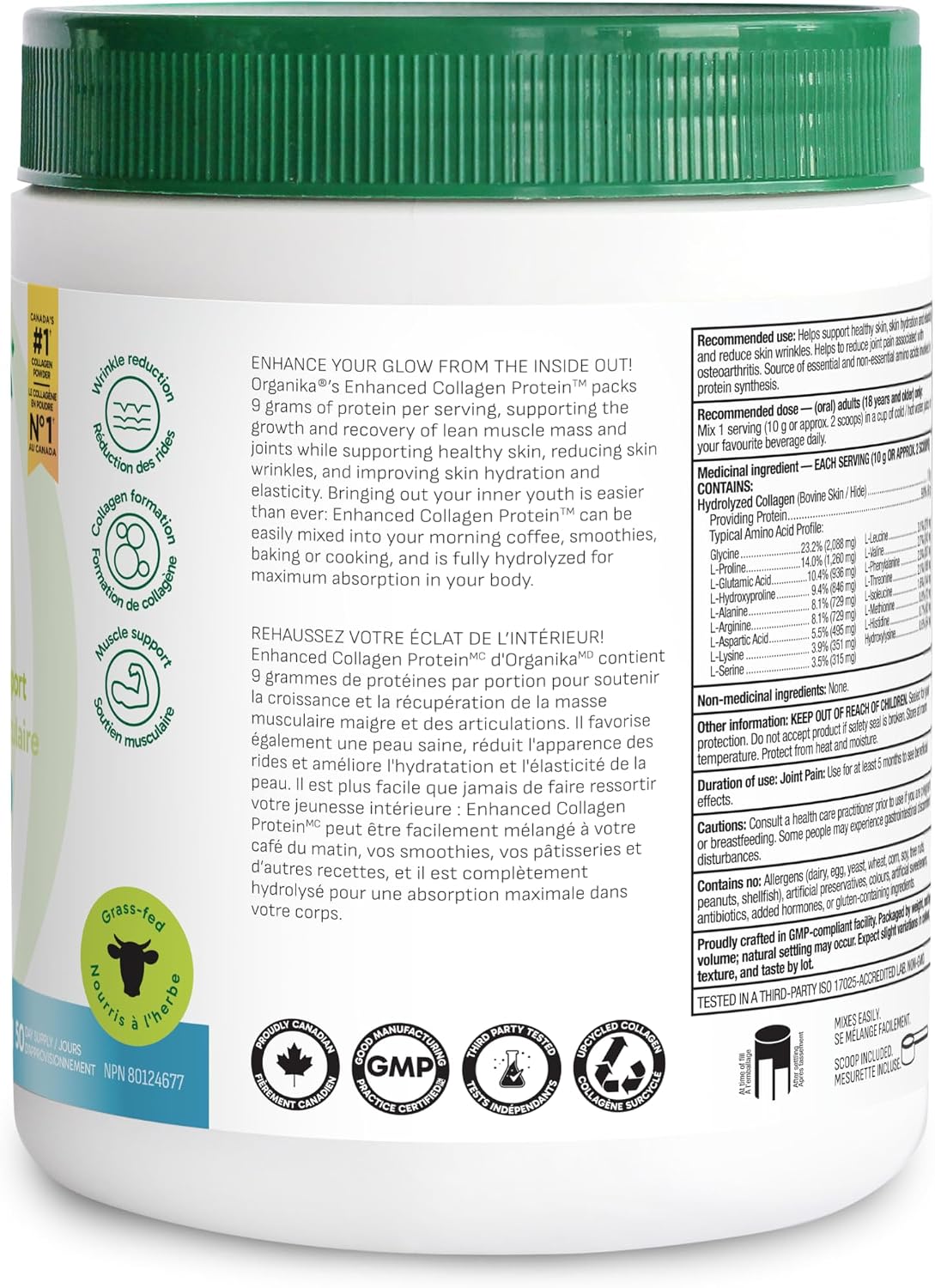 Organika Enhanced Collagen Peptides Powder (Type 1 & 3) | Unflavoured - 500g, 50 servings