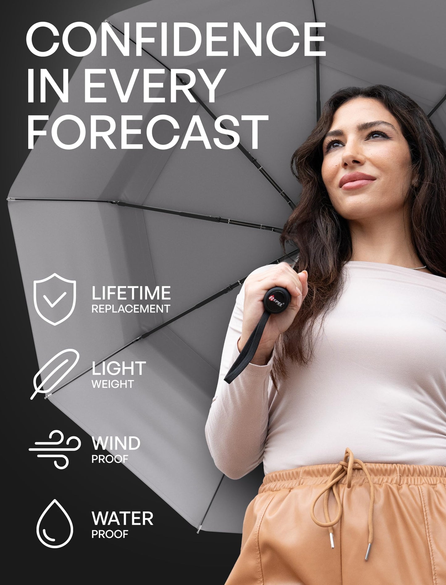 Repel Windproof Travel Umbrella - Compact & Withstands Winds up to 100MPH, Strongest Premium Auto Folding Umbrella for Rain and Sun - Durable, Light & Portable for Women & Men, Fits Backpack & Cars