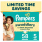Pampers Swaddlers Diapers, Size 5 (20-37 lbs), 132 Count, Fragrance Free, Hypoallergenic, Absorbent, Pediatrician Recommended, Skin Safe