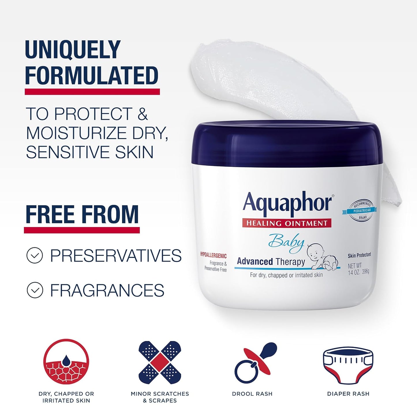 Aquaphor Baby Healing Ointment for Diaper Rash and More, 7 OZ | Baby Skin Protectant with Petrolatum for Chapped or Dry Skin, Drool Rash and Diaper Rash, Hypoallergenic, Fragrance Free