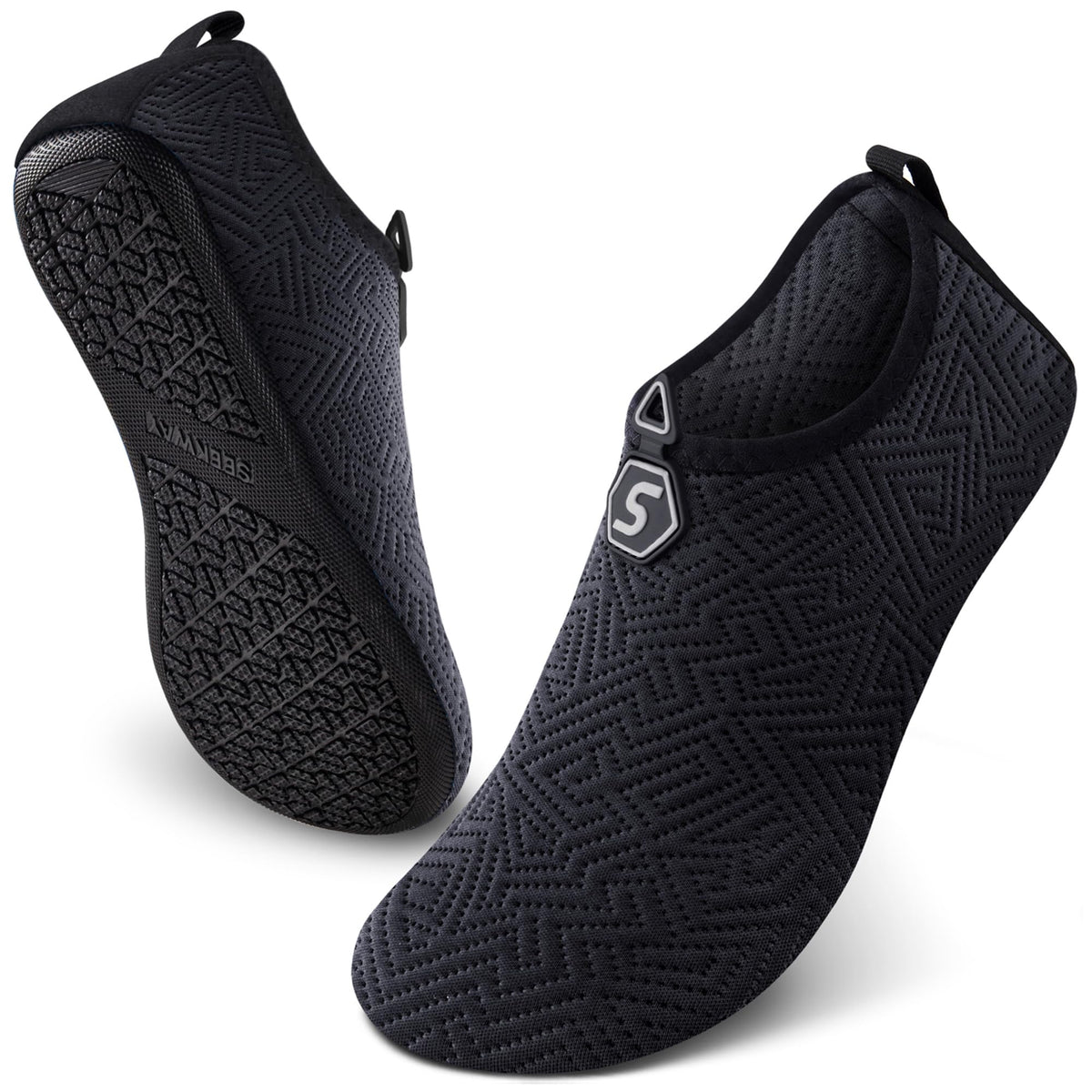 SEEKWAY Water Shoes Quick-Dry Aqua Socks Barefoot Slip-on for Beach Pool Swim River Yoga Lake Surf Women Men Black SK001