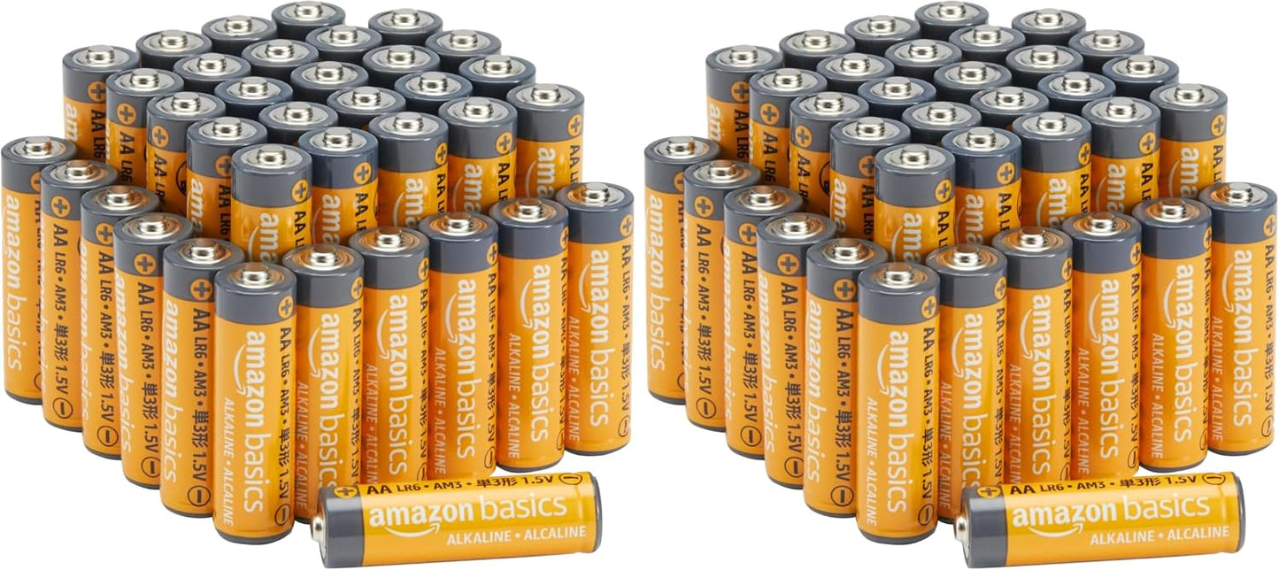 Amazon Basics 48 Pack AA High-Performance Alkaline Batteries, 10-Year Shelf Life, Easy to Open Value Pack