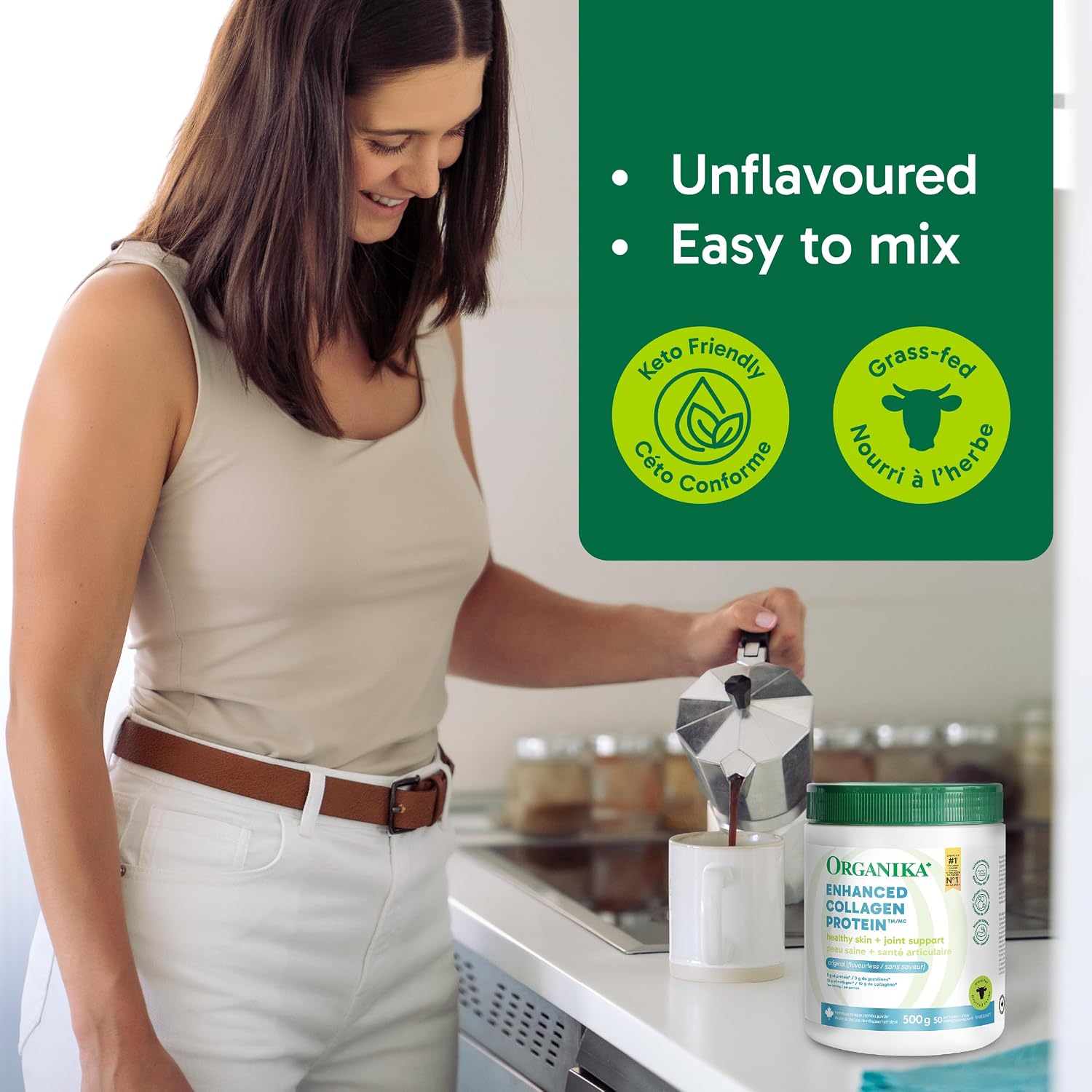 Organika Enhanced Collagen Peptides Powder (Type 1 & 3) | Unflavoured - 500g, 50 servings