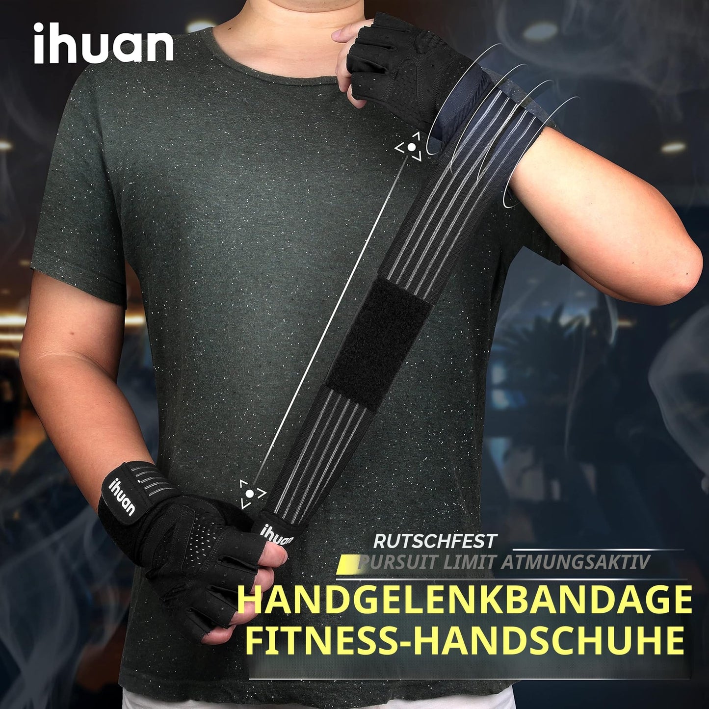 ihuan Ventilated Weight Lifting Gym Workout Gloves with Wrist Wrap Support for Men & Women, Full Palm Protection, for Weightlifting, Training, Fitness, Hanging, Pull ups