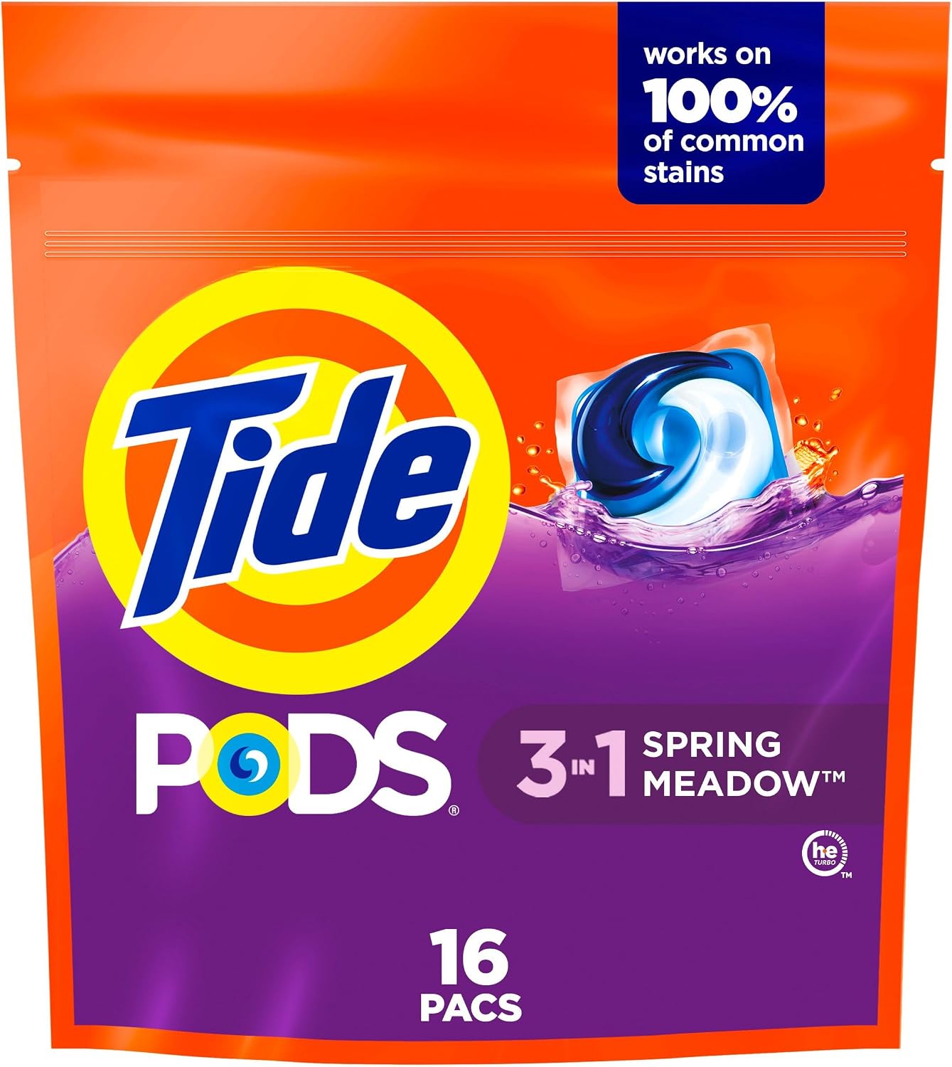 Tide PODS laundry detergent pacs, 3-in-1 Stain Remover, Odor Fighter, Color ProteCountor, 76 Count, HE compatible, Spring Meadow Scent