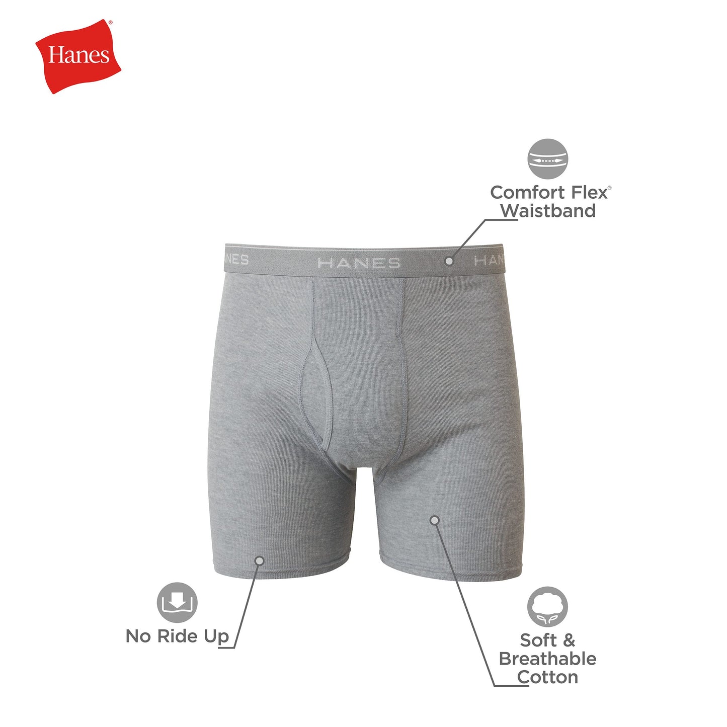 Hanes mens Underwear Boxer Briefs Pack, Cool & Breathable Cotton Moisture-wicking Underwear for Men, No Ride Up